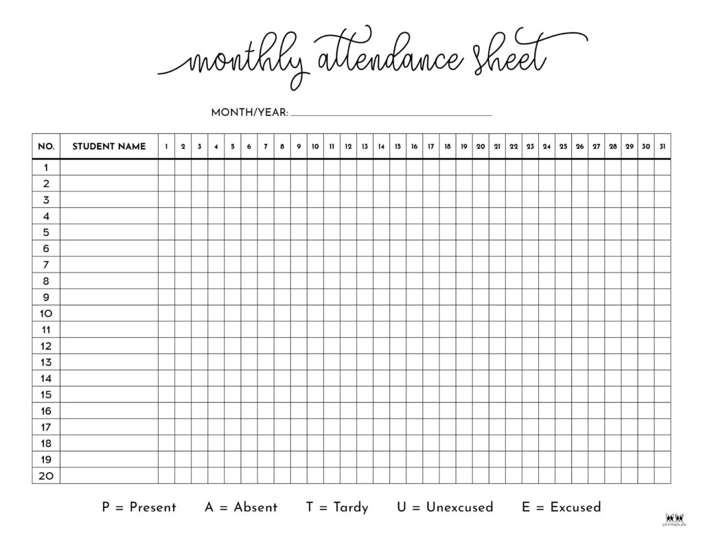 Printable Editable Attendance Sheet