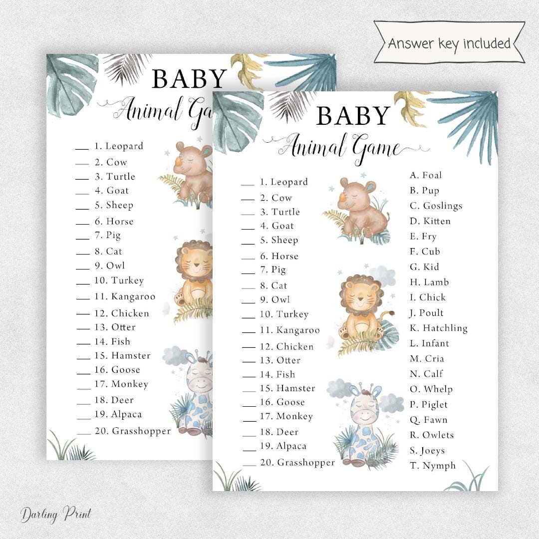 Baby Animal Game Baby Shower Name That Baby Animal Shower Games Guess Baby Animals Card Baby Shower Games Safari Jungle Baby Shower Etsy