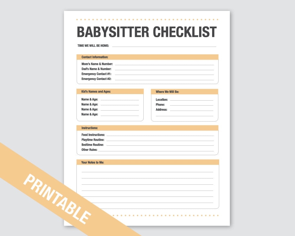 Babysitter Checklist Printable Baby Toddler Checklist Printable Organization Printable Household Planner Family 2019 Calendar Etsy