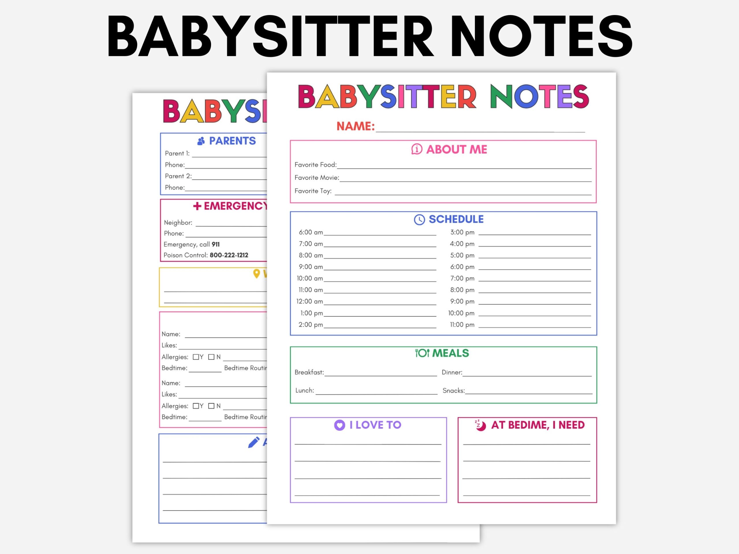 Babysitter Information Sheet Babysitter Checklist Printable Babysitter Info Sheet Childcare Notes Babysitter Guide Instant Download Etsy