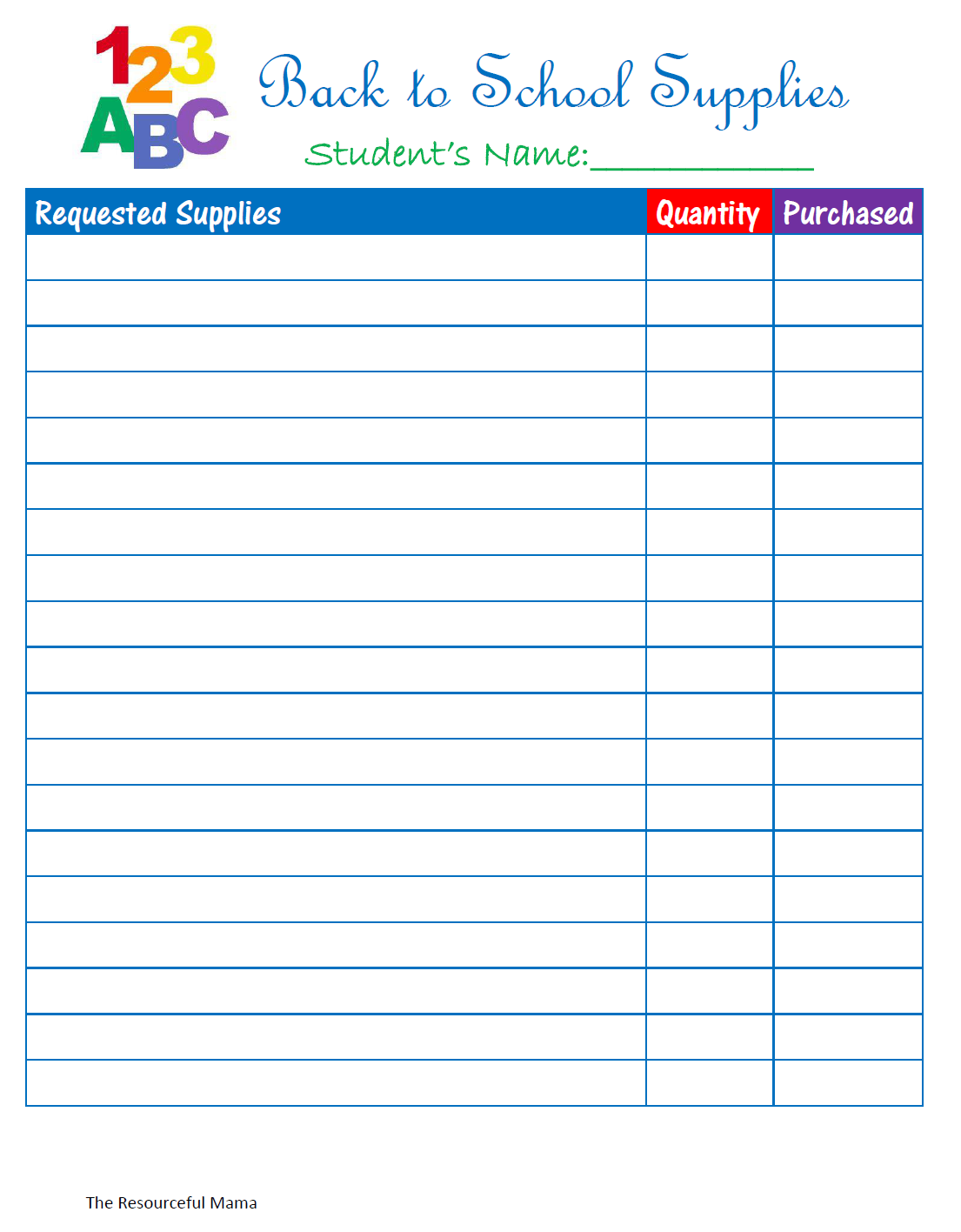 Back To School Supply List The Resourceful Mama