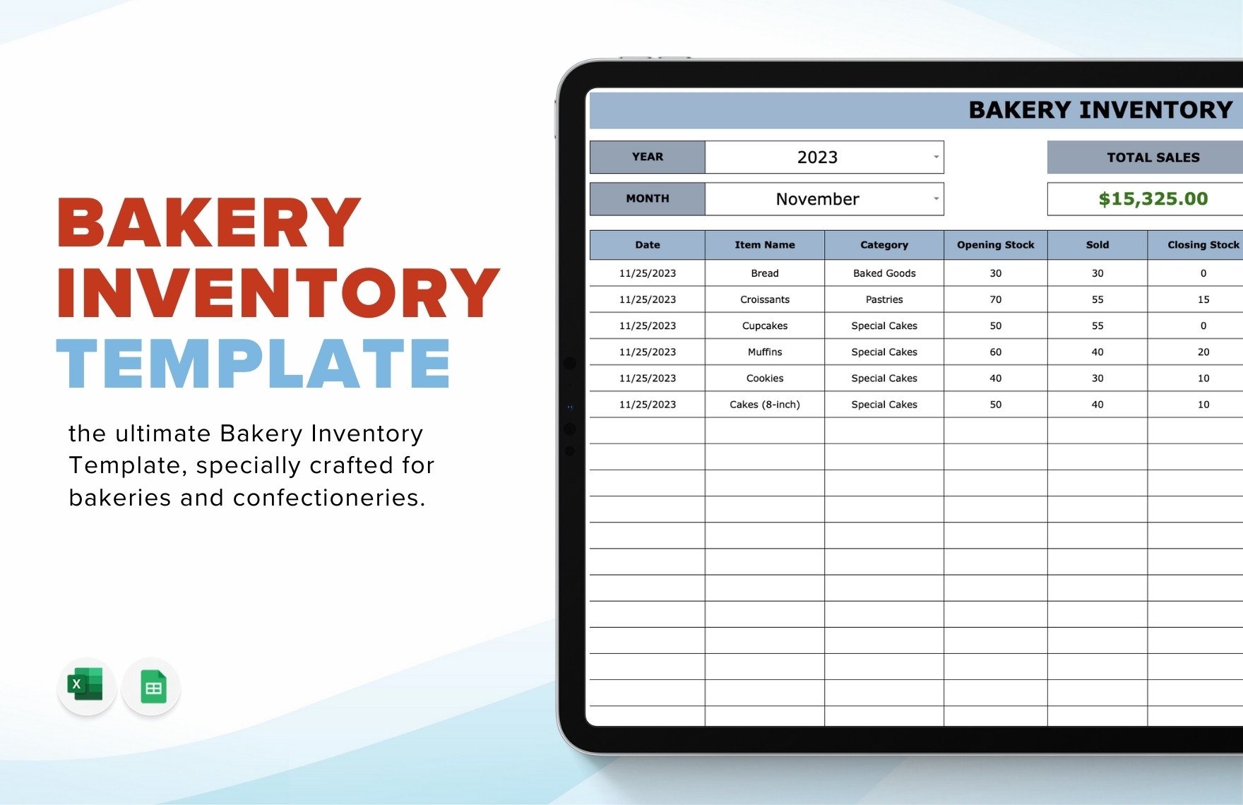Bakery Inventory Template In Excel Google Sheets Download Template