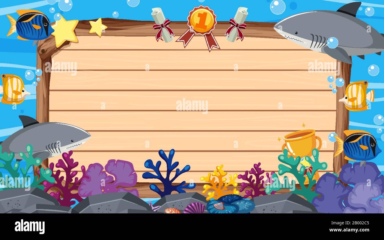 Banner Template With Sea Creatures Under The Sea Illustration Stock Vector Image Art Alamy