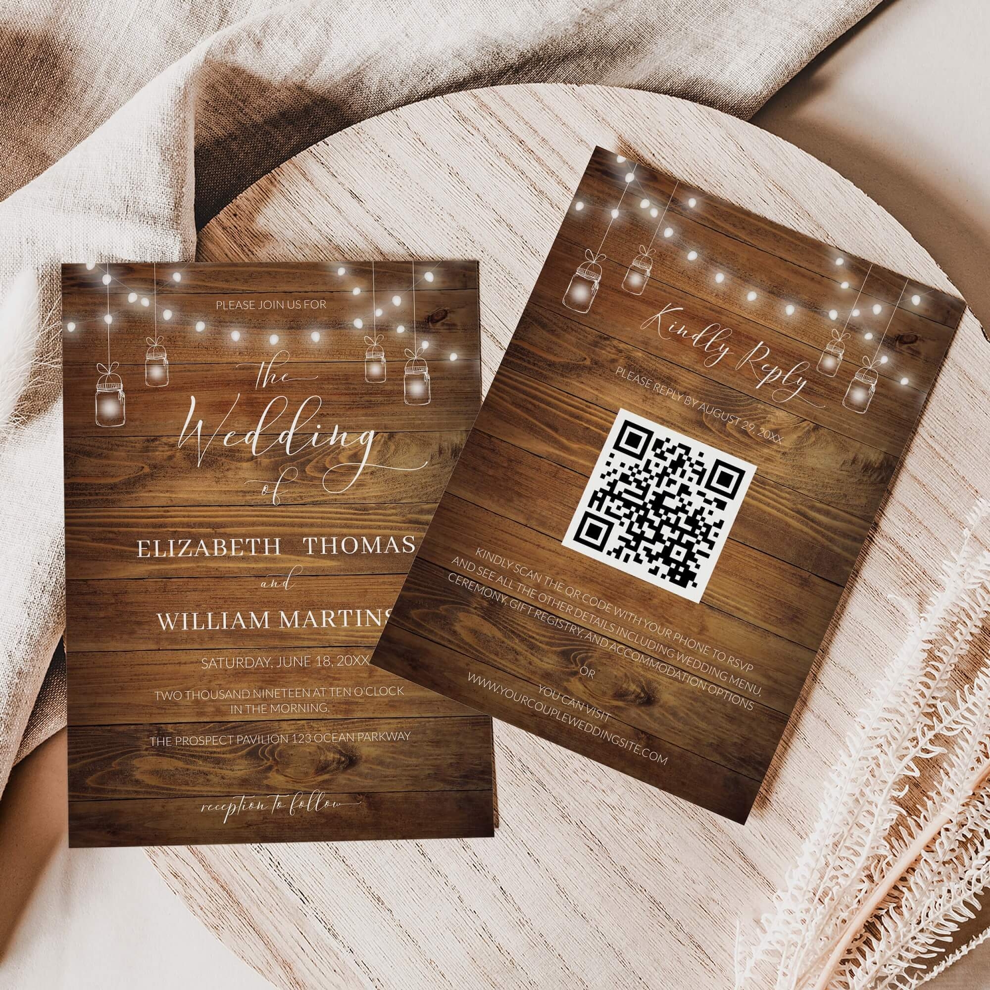 Barn Wood Jar Lights Rustic Wedding Invitation Do It Yourself Printables