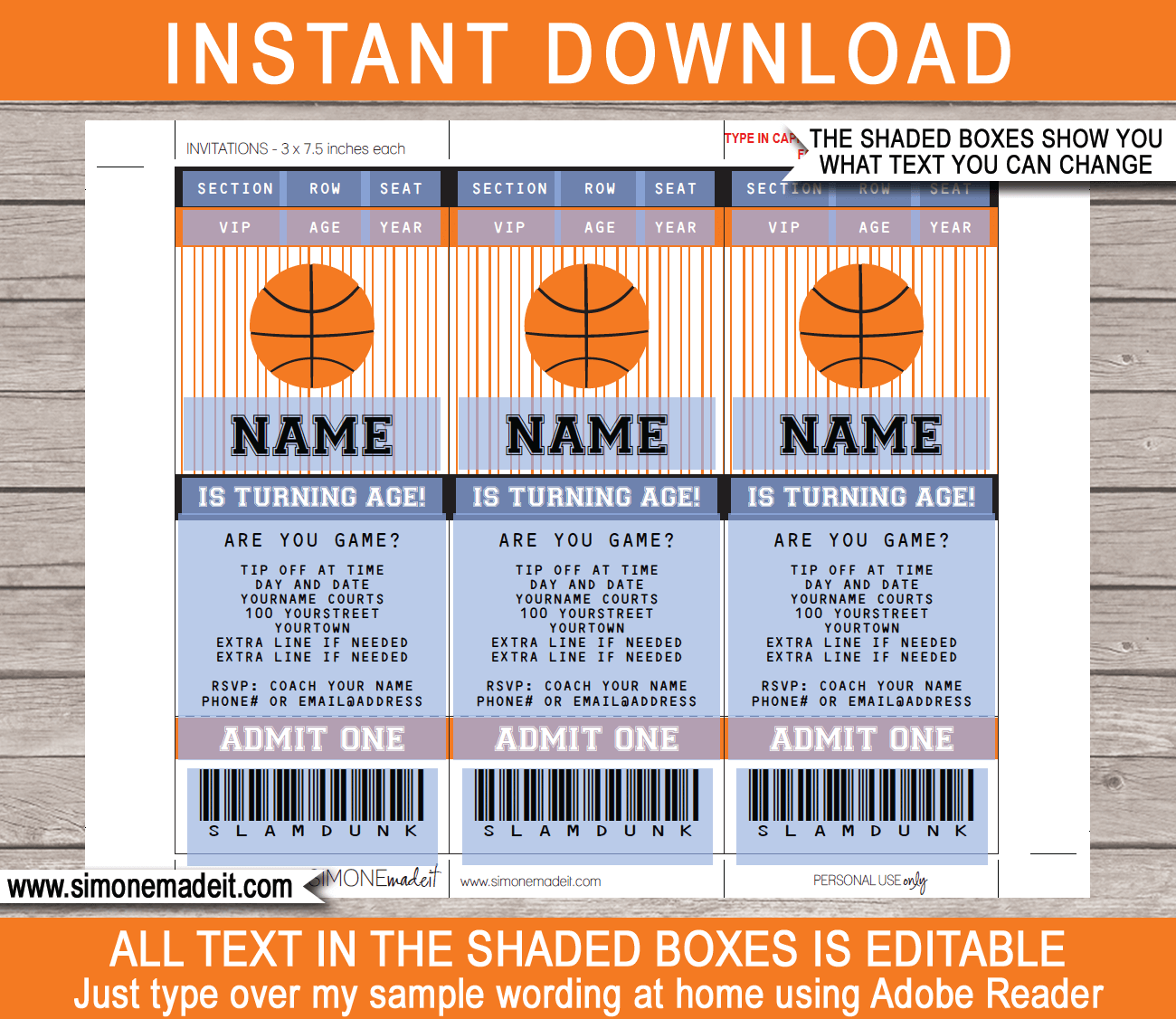 Basketball Ticket Invitation Template Printable Birthday Party Ticket Invite
