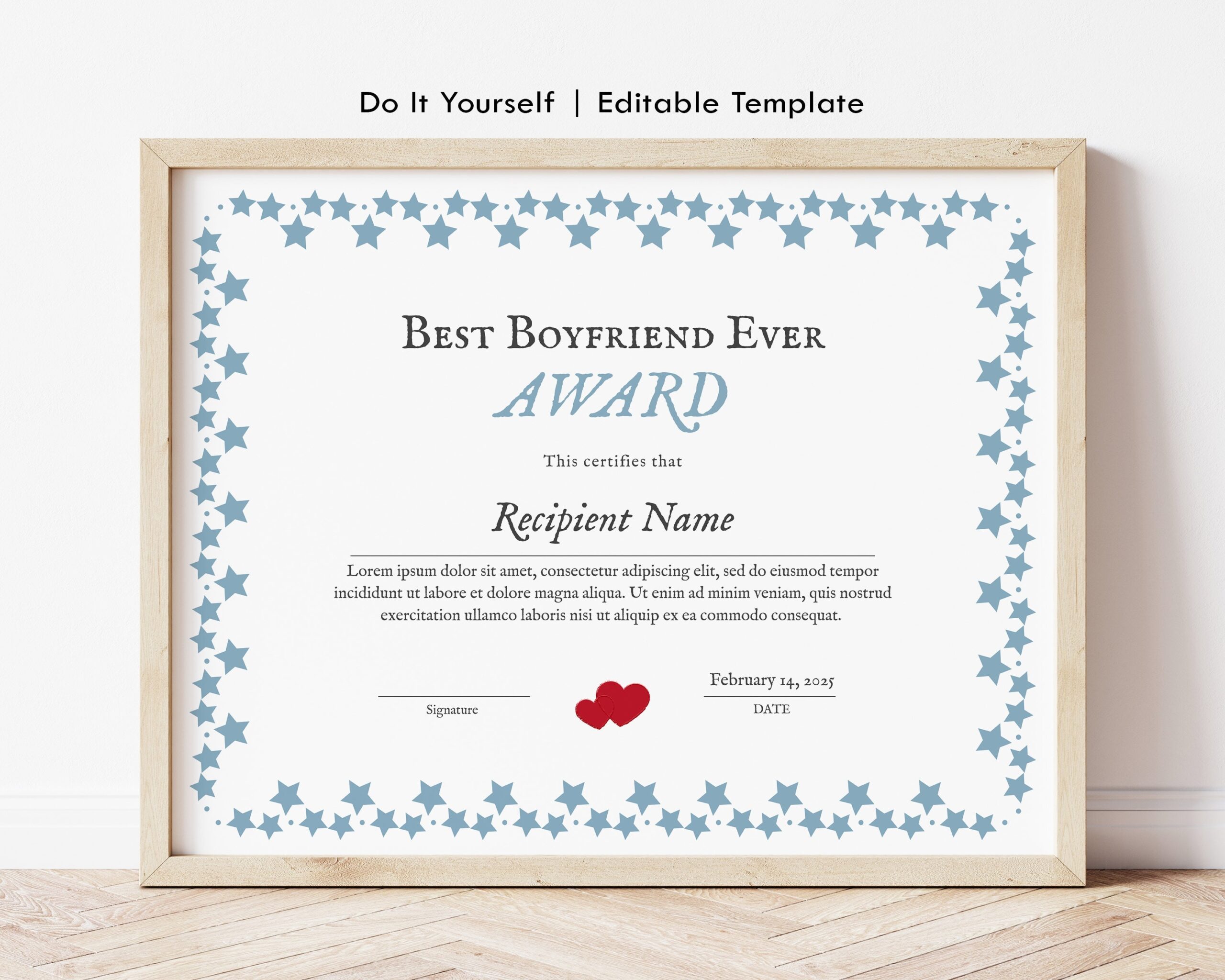 Best Boyfriend Ever Award Certificate Template Printable Editable Certificate With Hearts Personalized Gift For Him Digital Download 183 Etsy