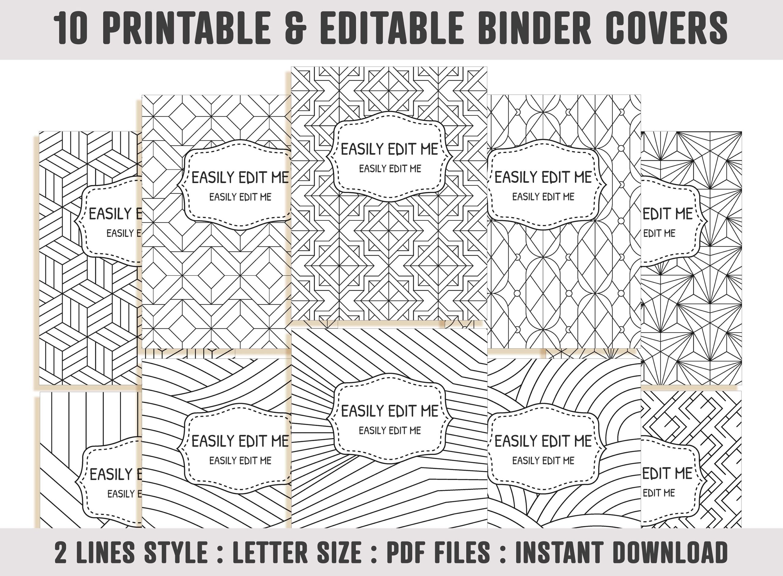 Free Printable Editable Binder Covers Gray And White