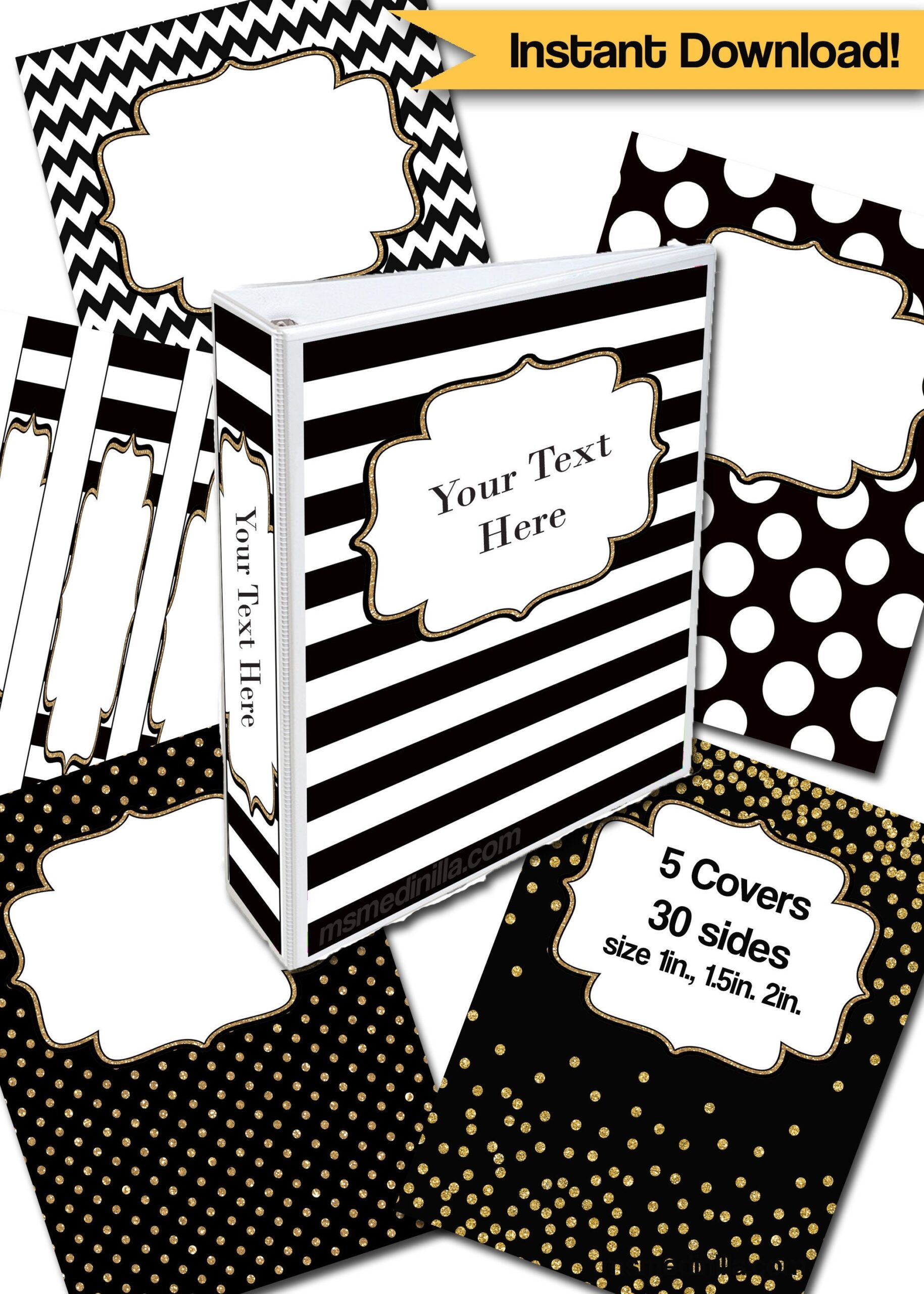 Binder Cover Printable Editable Black white Gold Binder Covers Super Student Teacher Editable Printable Set Of 5 Download PDF File Etsy