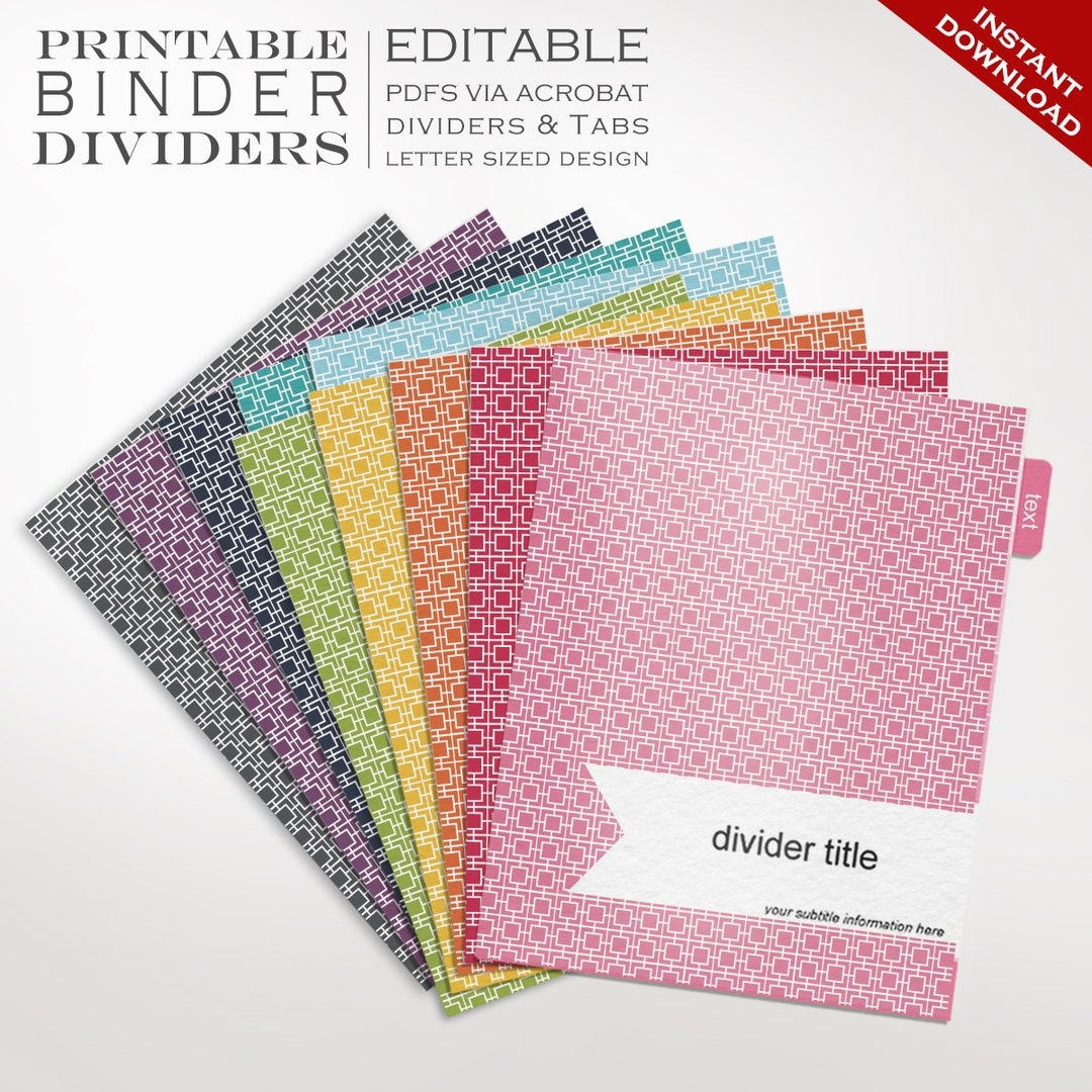 Binder Dividers Printable Binder Dividers Editable Rainbow Mod Square Mod Binder Divider Templates Custom Binder Tabs Printable Divider Etsy