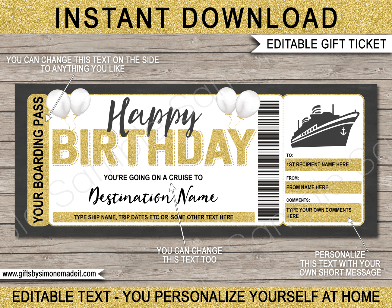 Birthday Cruise Boarding Pass Template Printable Cruise Ticket Gift