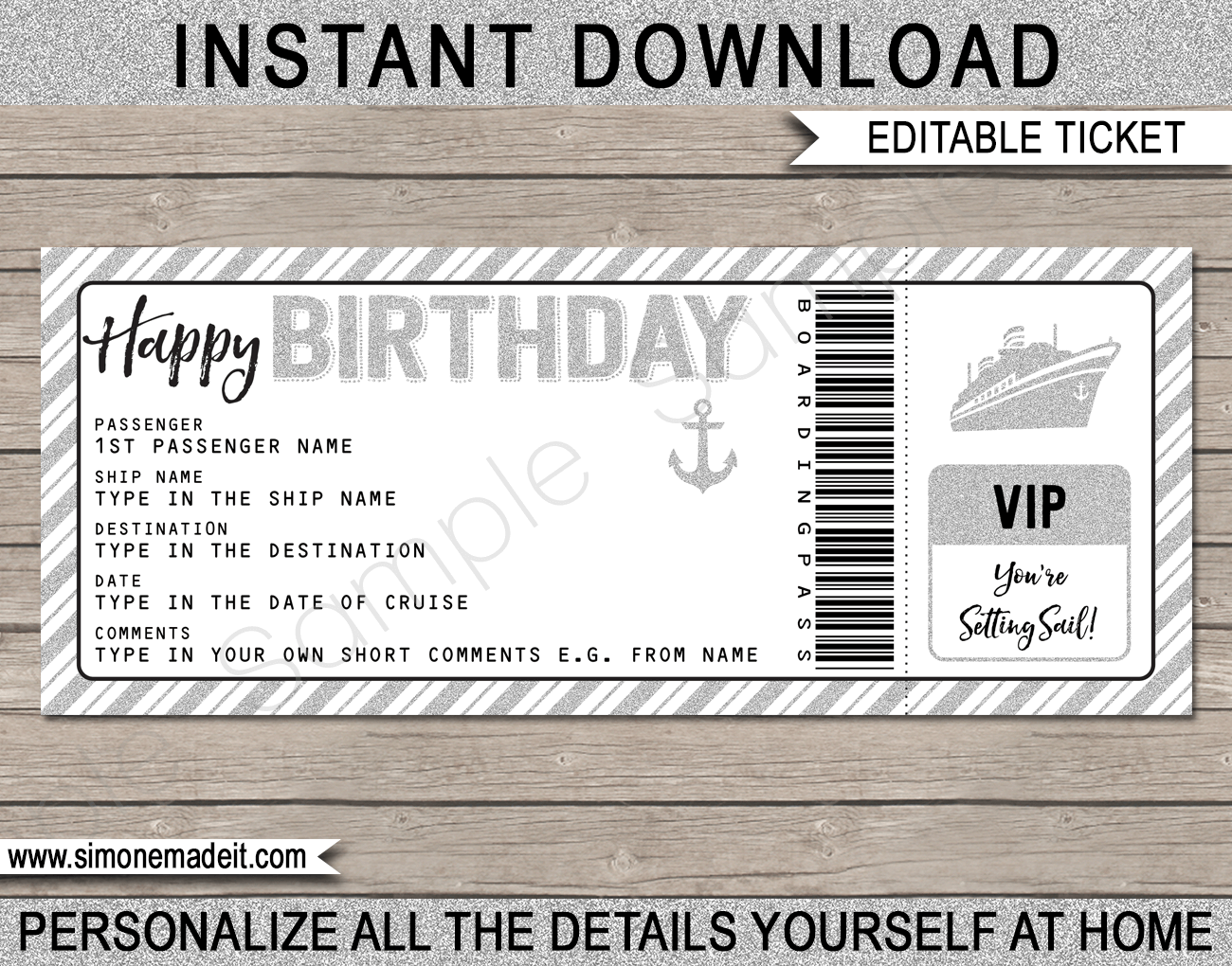 Birthday Cruise Ticket Boarding Pass Gift Template Surprise Cruise Reveal