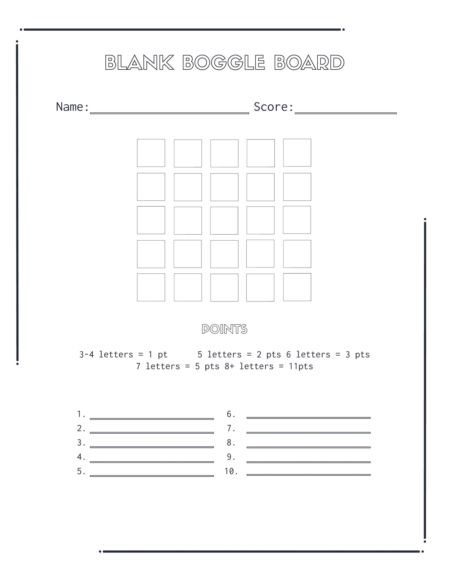 Blank Boggle Board Template In Word Pages PDF Google Docs Download Template