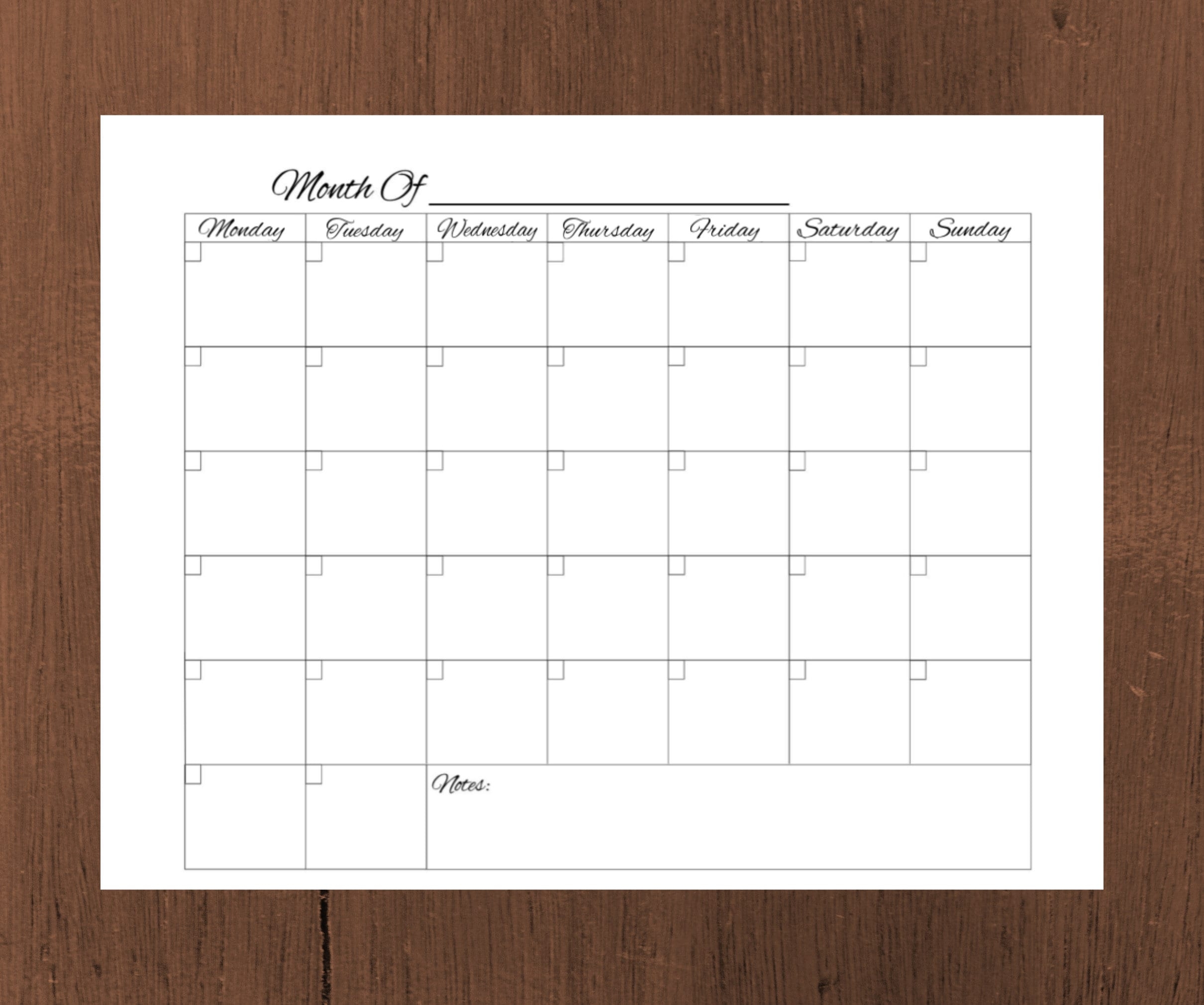 Calendar Printable And Editable Starting Week On Monday
