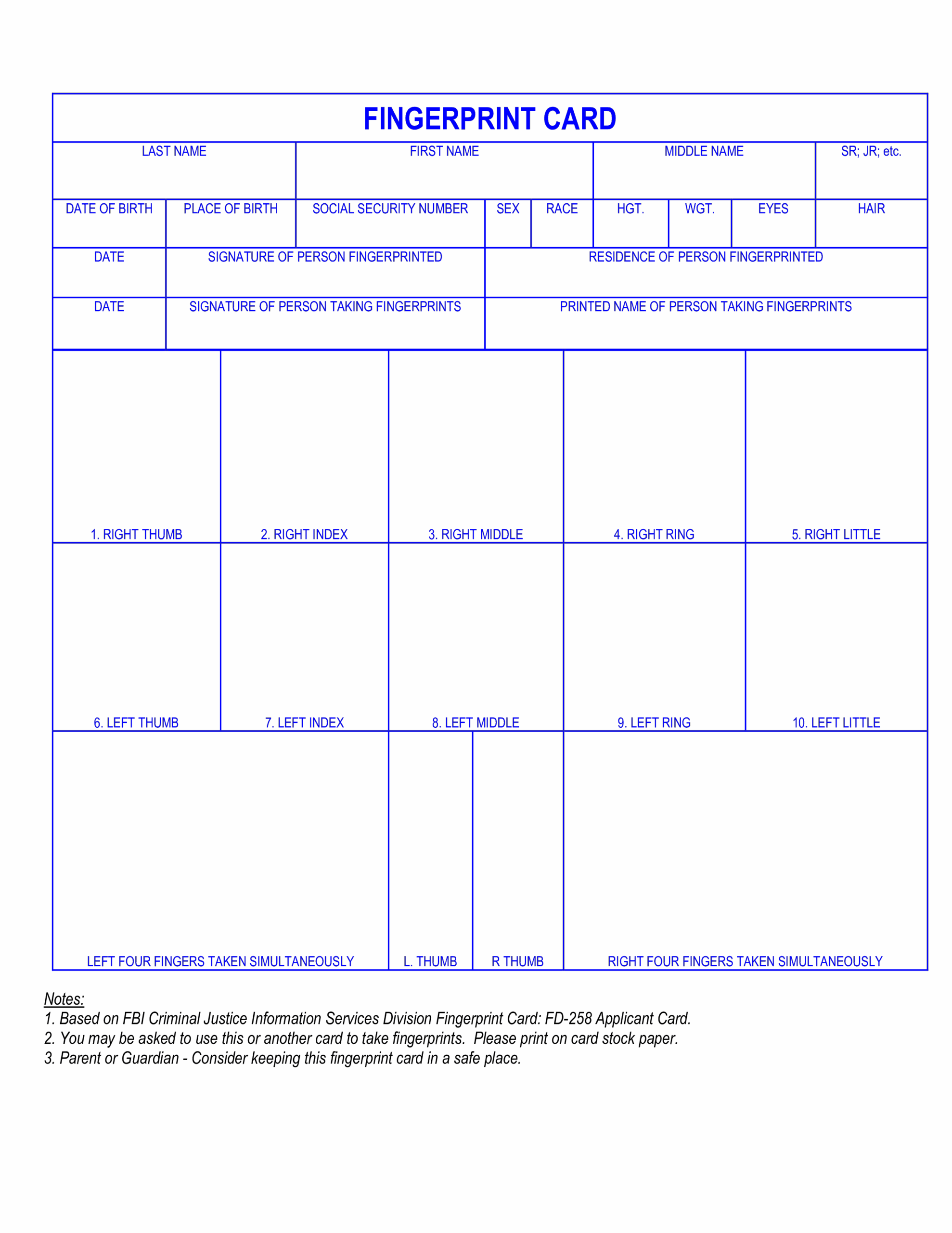 Printable Fingerprint Card Editable