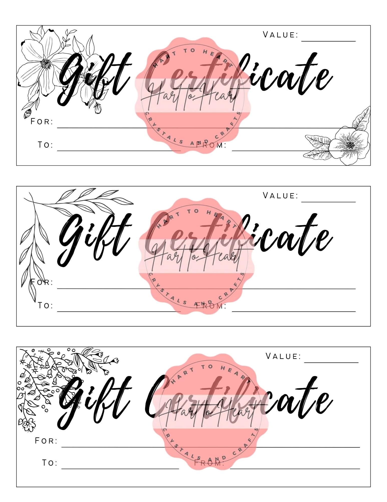 Blank Gift Certificates Simple Flower Lines Etsy