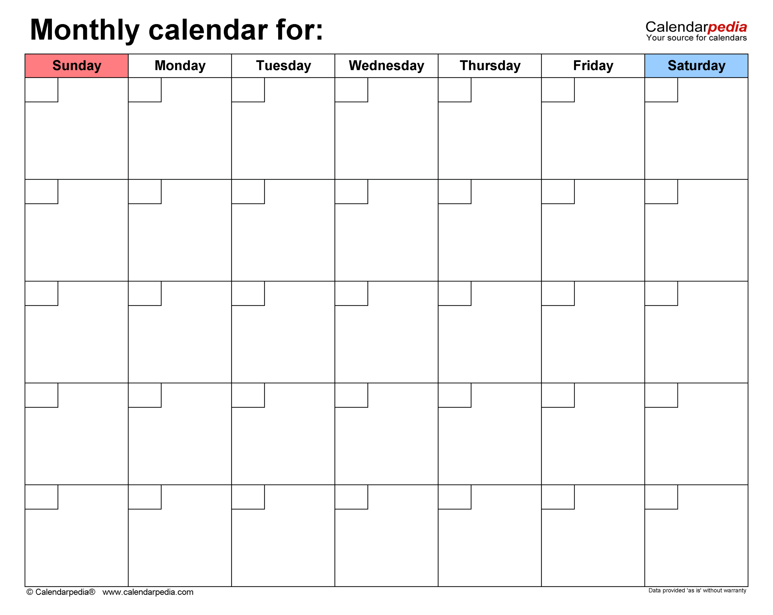 Blank Monthly Calendar Templates For Microsoft Word