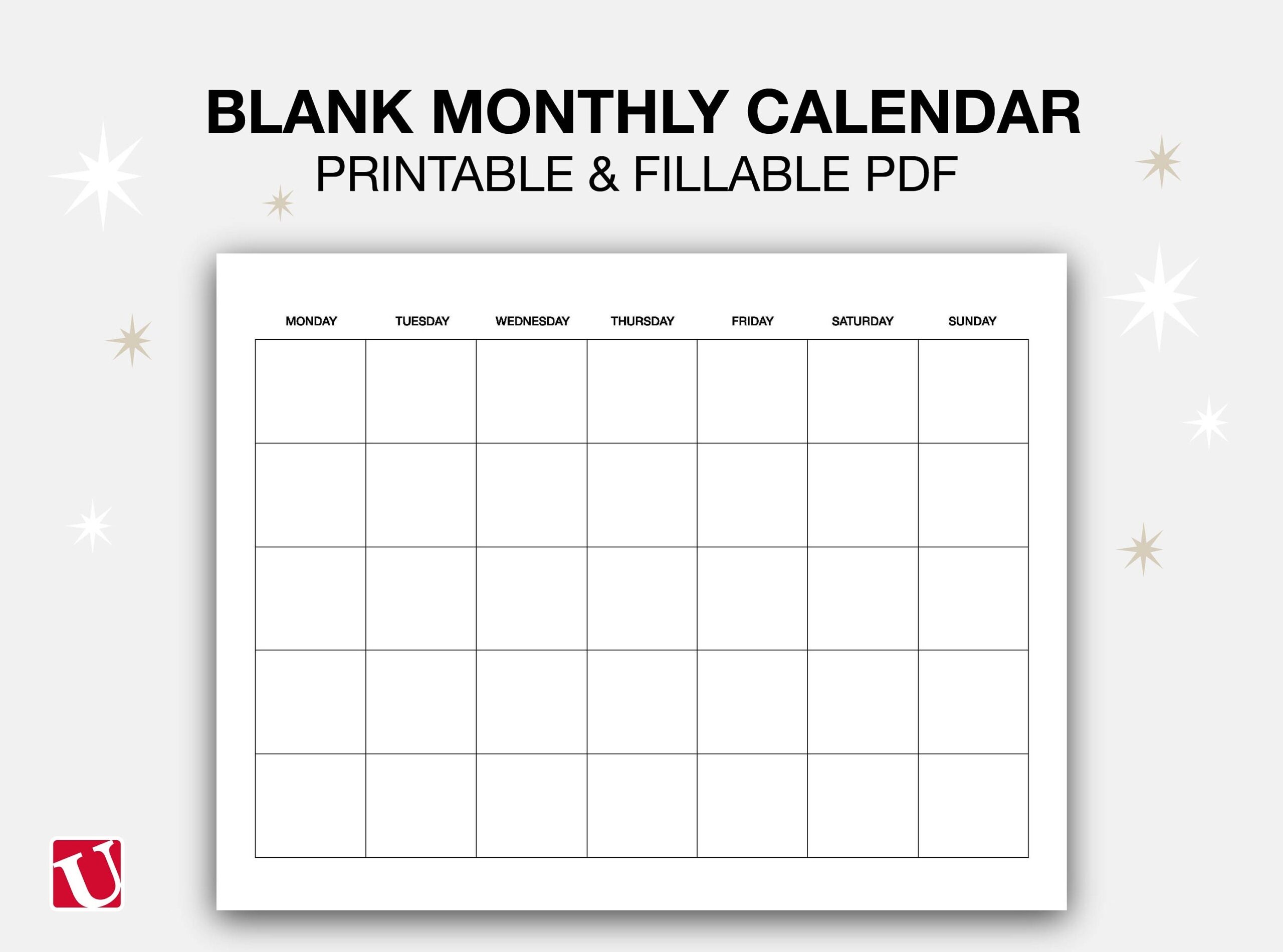 Monthly Calendar Printable And Editable