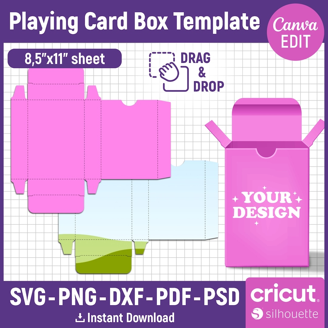 Blank Playing Card Box Template Svg Poker Card Box Template Cut Files DIY Trading Card Box Template Cricut Silhouette Canva Editable Etsy