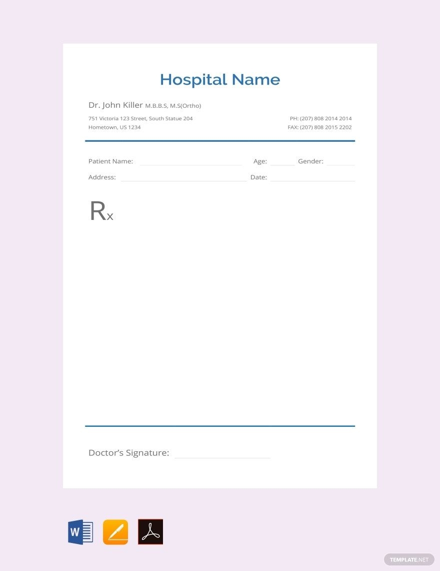 Blank Prescription Template In Word Pages PDF Google Docs Download Template