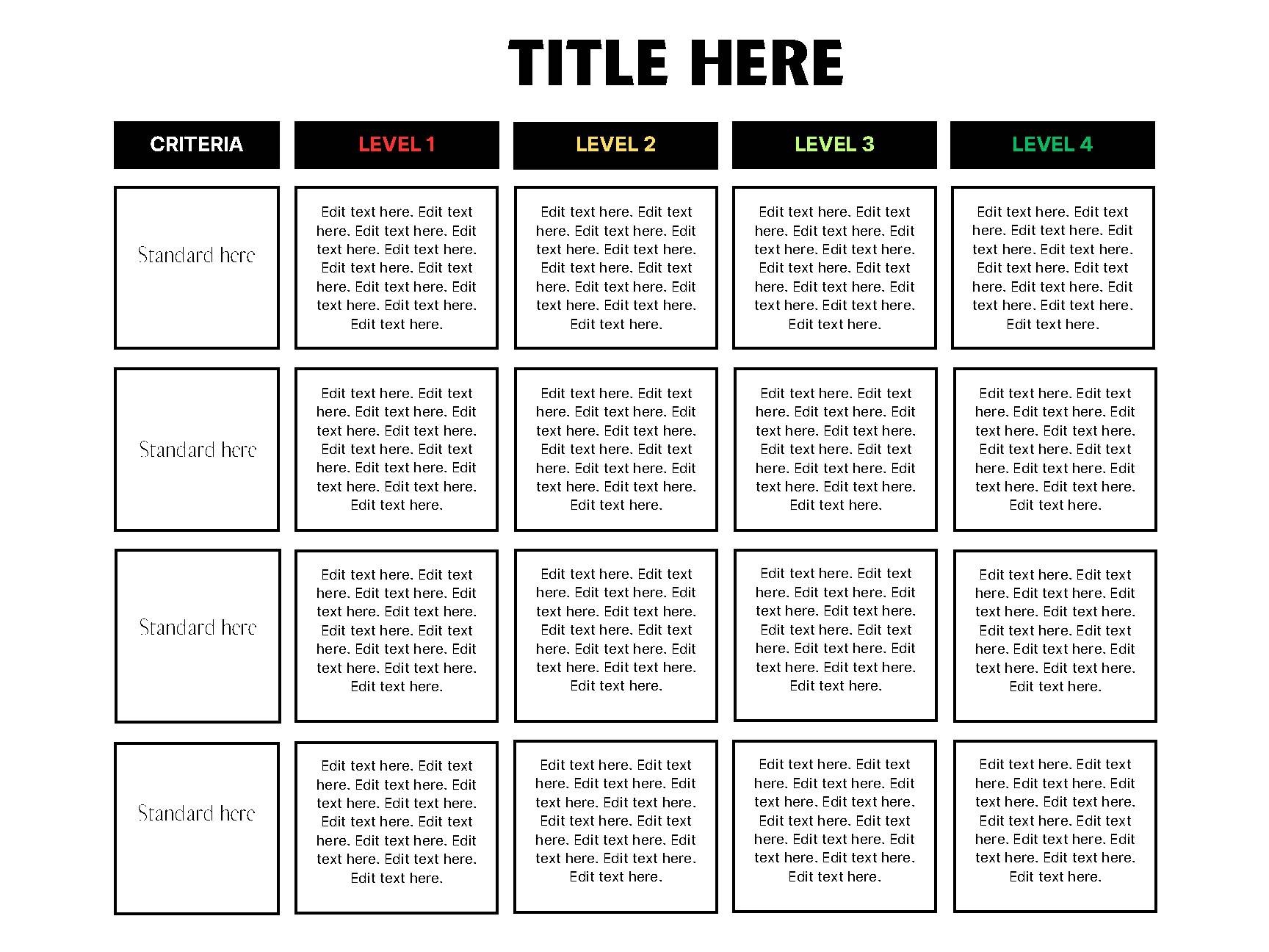 Blank Rubric 1 4 Grading Scale Editable By That ll Teach Em TPT