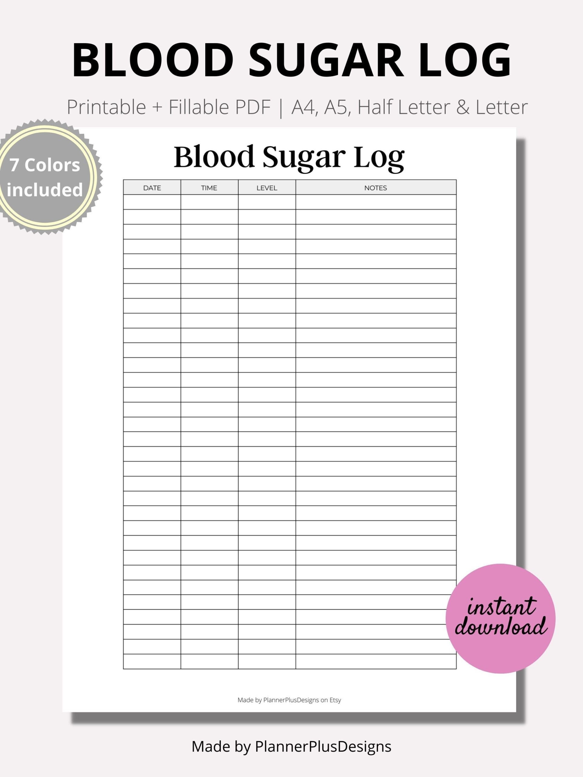 Editable Printable Glucose Log