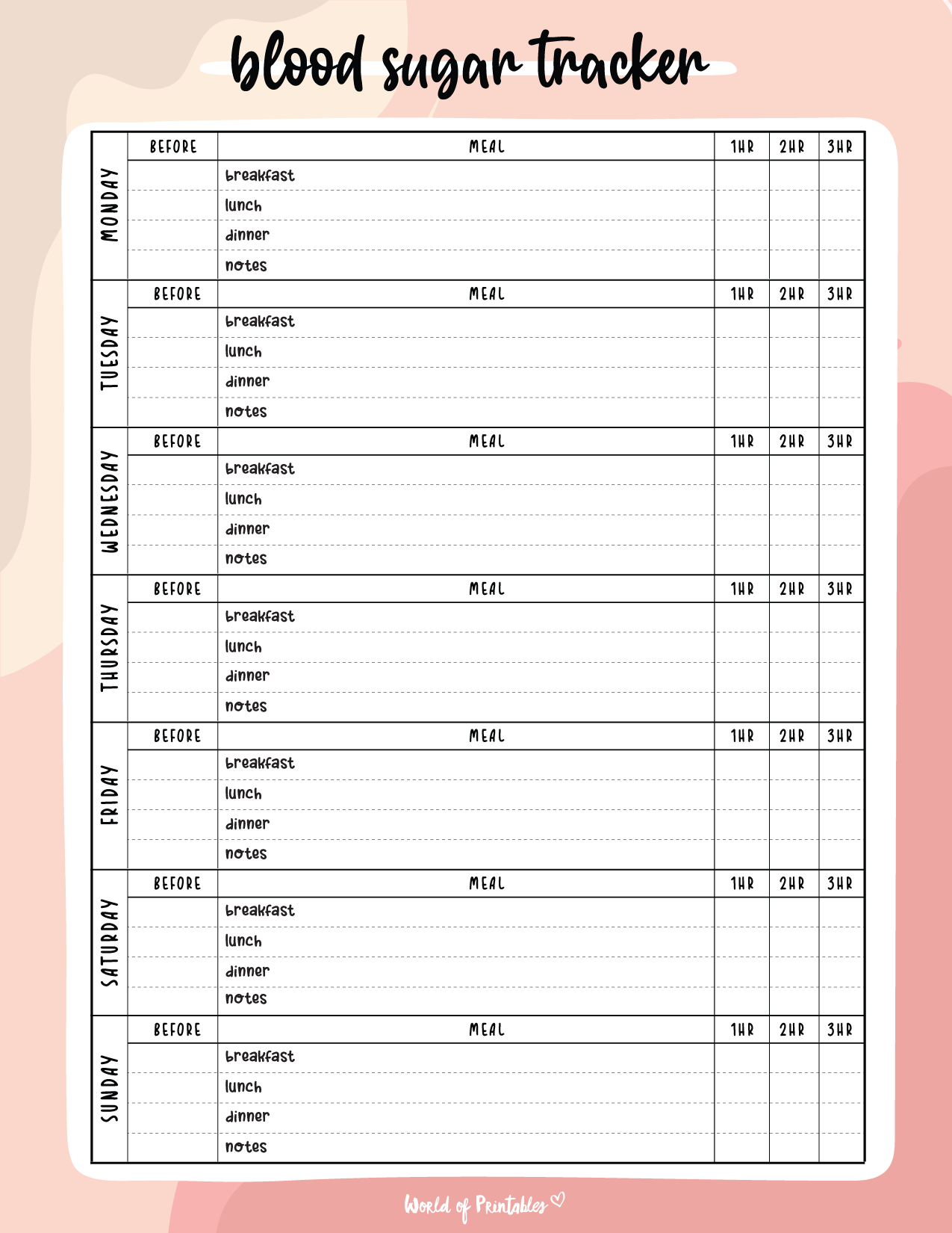Free Printable Editable Monthly Glucose Log Sheet