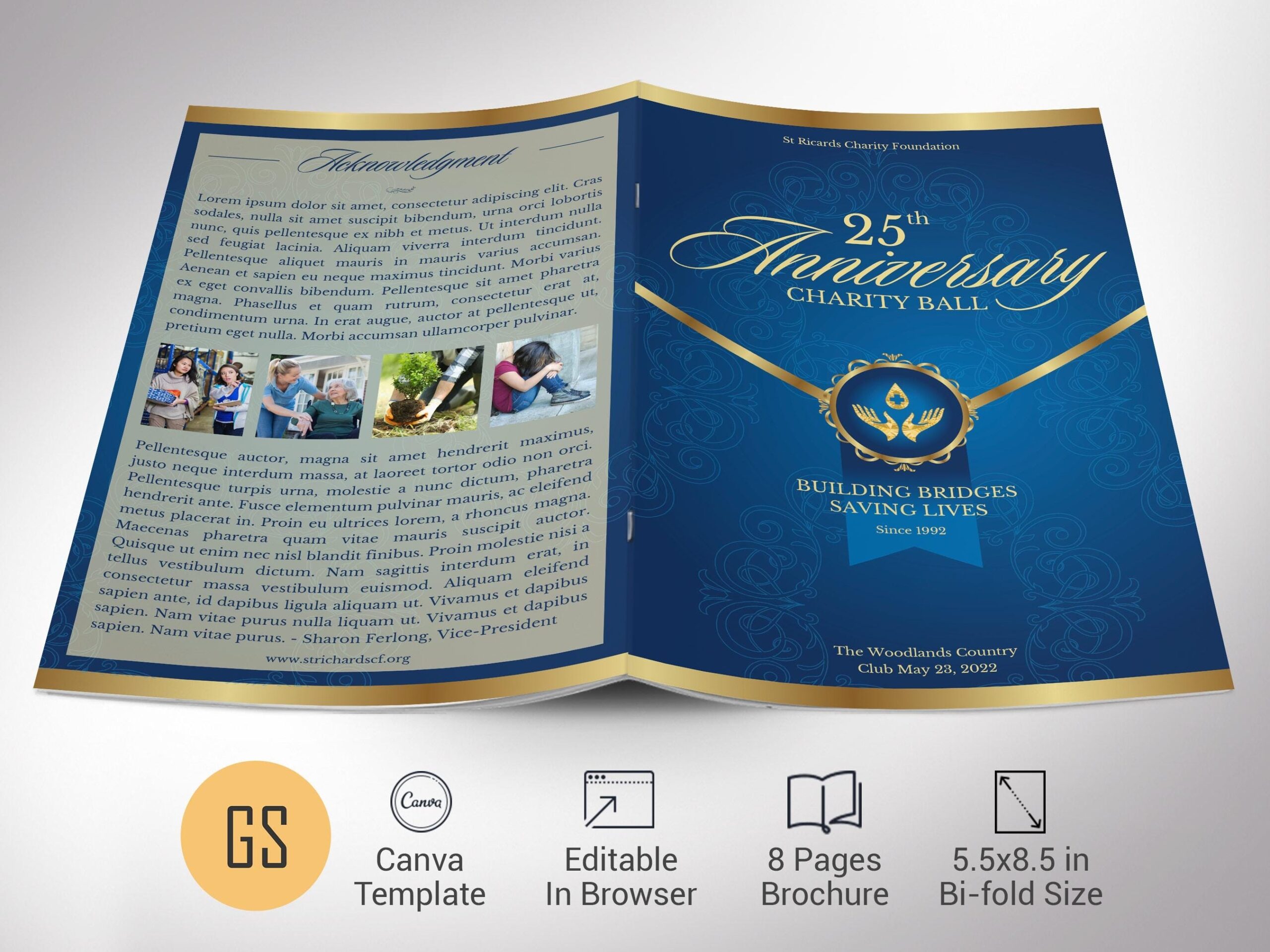 Blue Gold Anniversary Gala Program Template For Canva Fundraiser Event Banquet Program 8 Pages 5 5x8 5 In Etsy