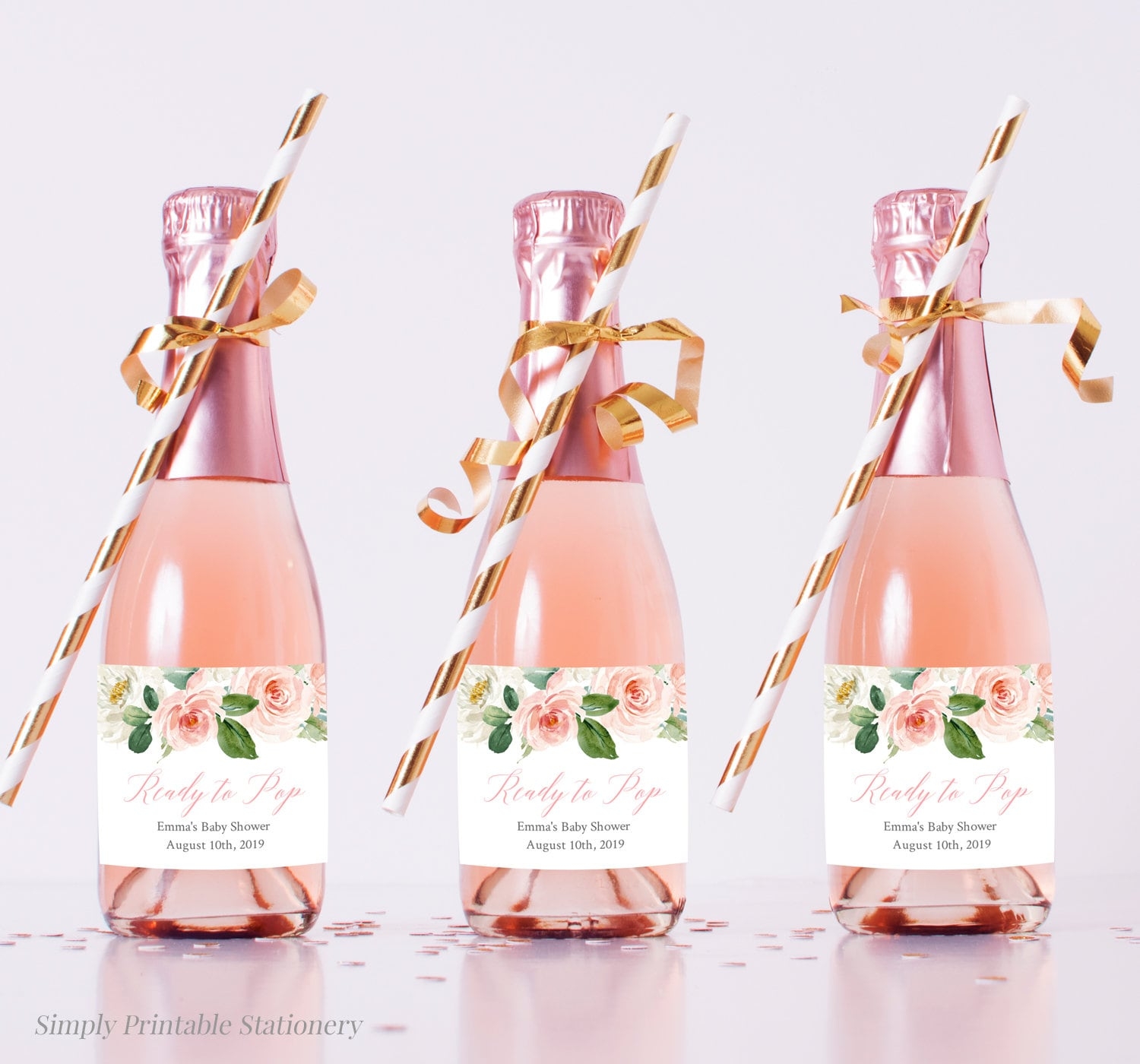 Blush Editable Mini Champagne Bottle Labels Pink Ready To Pop Floral Mini Wine Bottle Labels Template Printable Instant Download 016 W Etsy