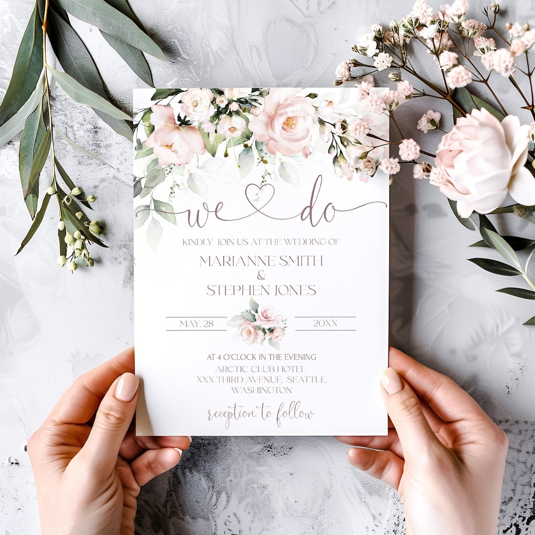 Mauve Rose Watercolor Wedding Invitation Suite, Printable, Editable Template, Instant Download