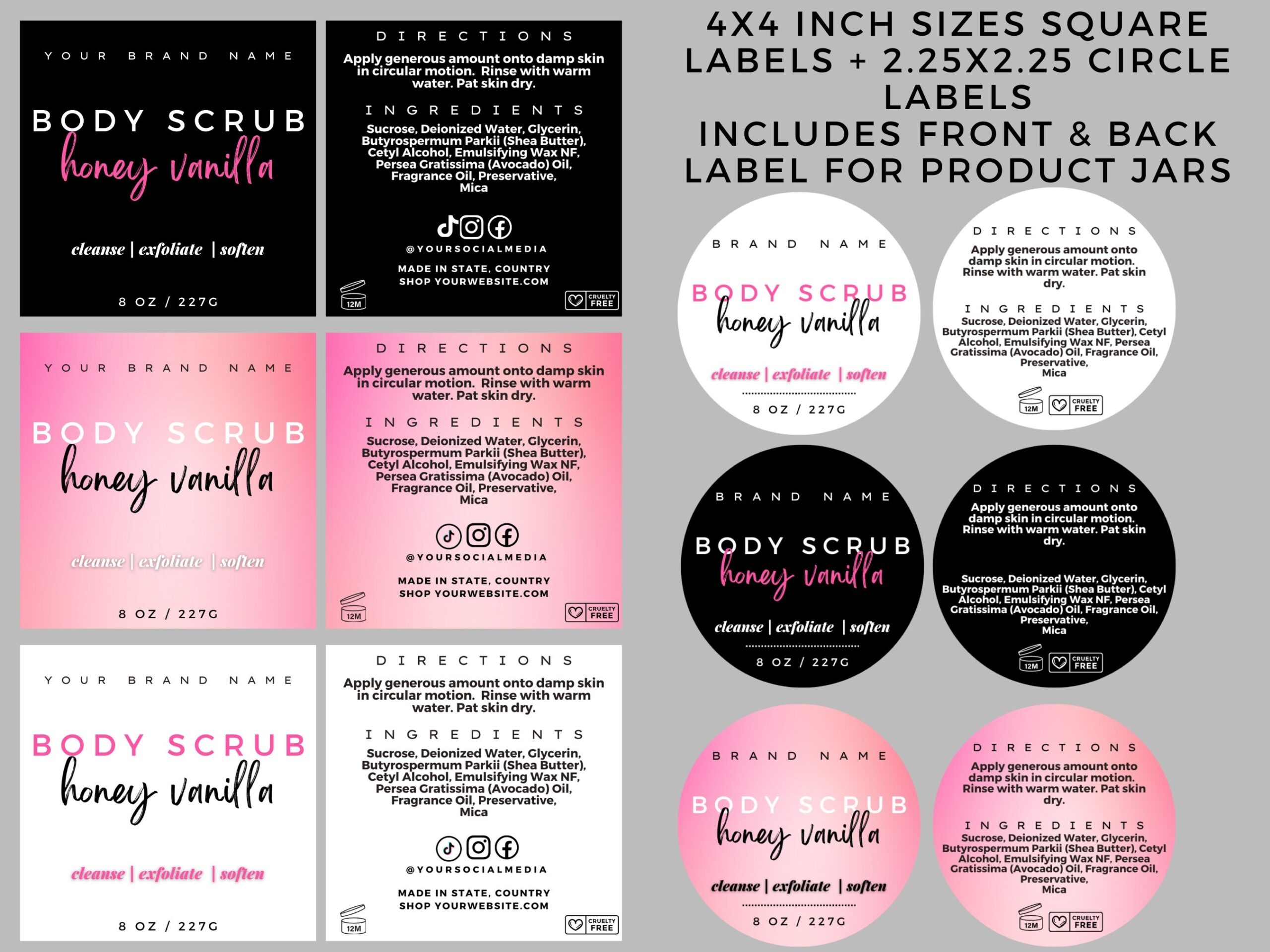 Body Scrub Editable Label Template Printable Sugar Scrub Product Label Canva Body Scrub Wrap Labels Bath Body Scrub Label For Skincare Etsy