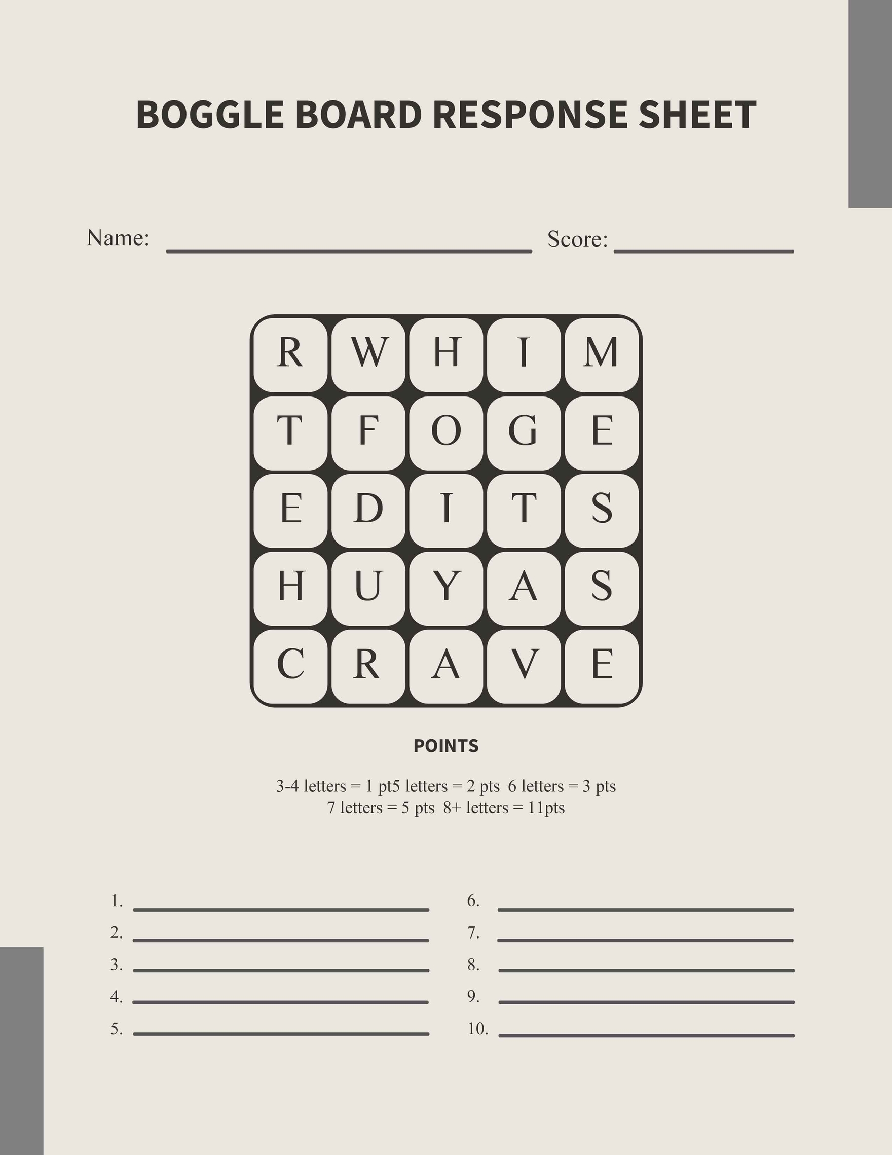 Editable Boggle Game Printables