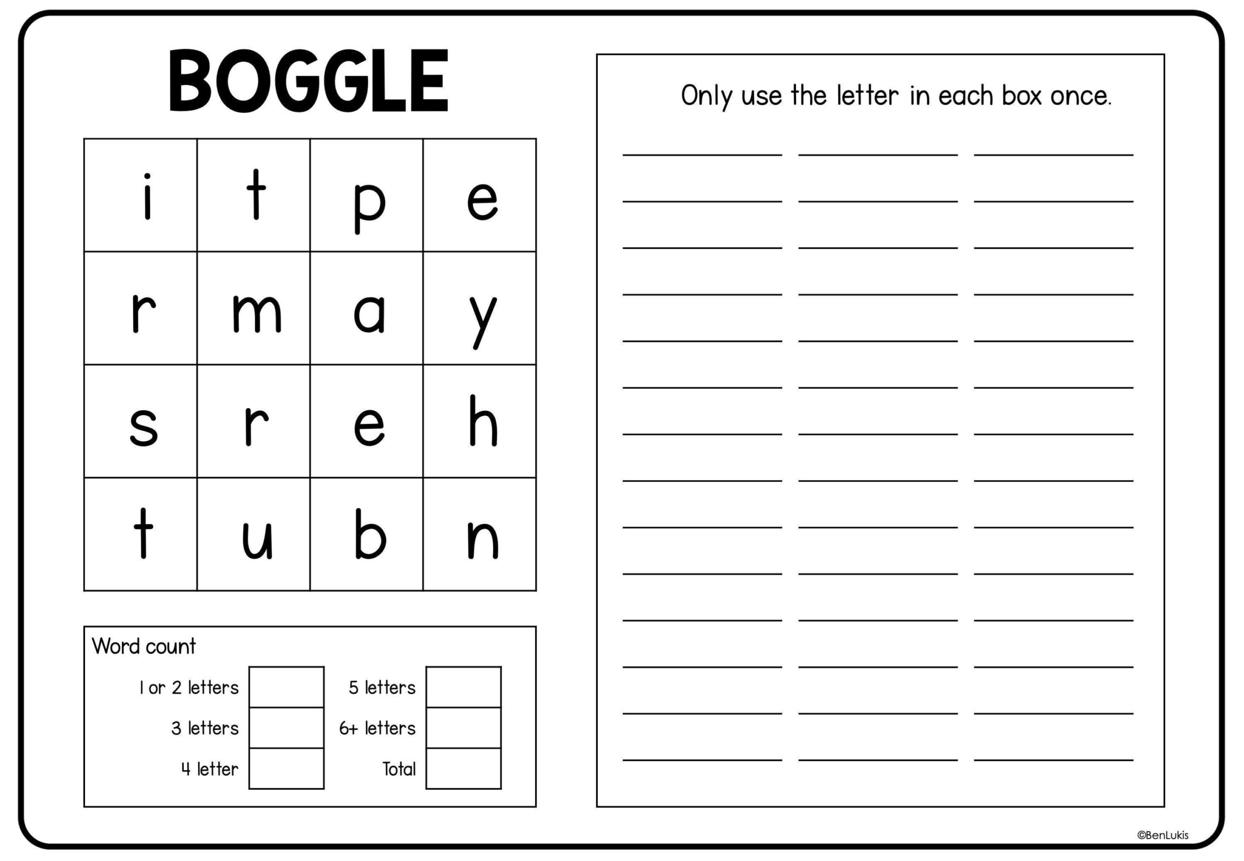 Boggle Word Game Printable Pages Printable Word Puzzle Pages And Educational Game Sheets Making Words And Spelling Practice Worksheets Etsy