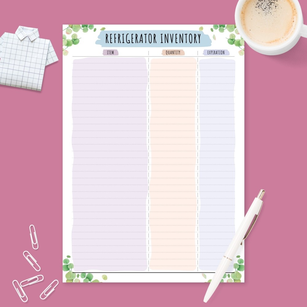 Refrigerator Inventory Printable Editable