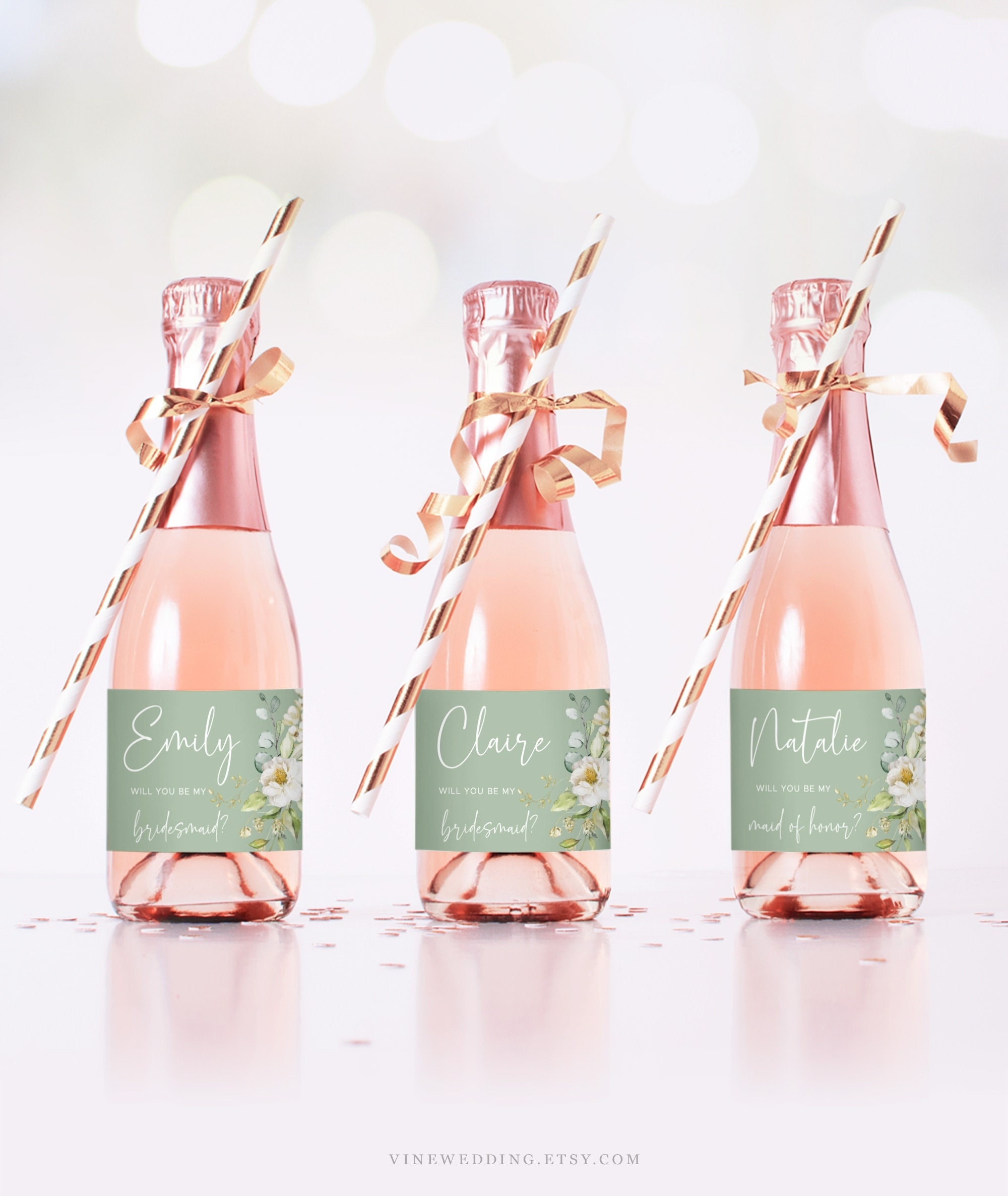 Bridesmaid Proposal Mini Champagne Bottle Label Template Editable Mini Champagne Label Will You Be My Bridesmaid Sage Green VWC66 Etsy