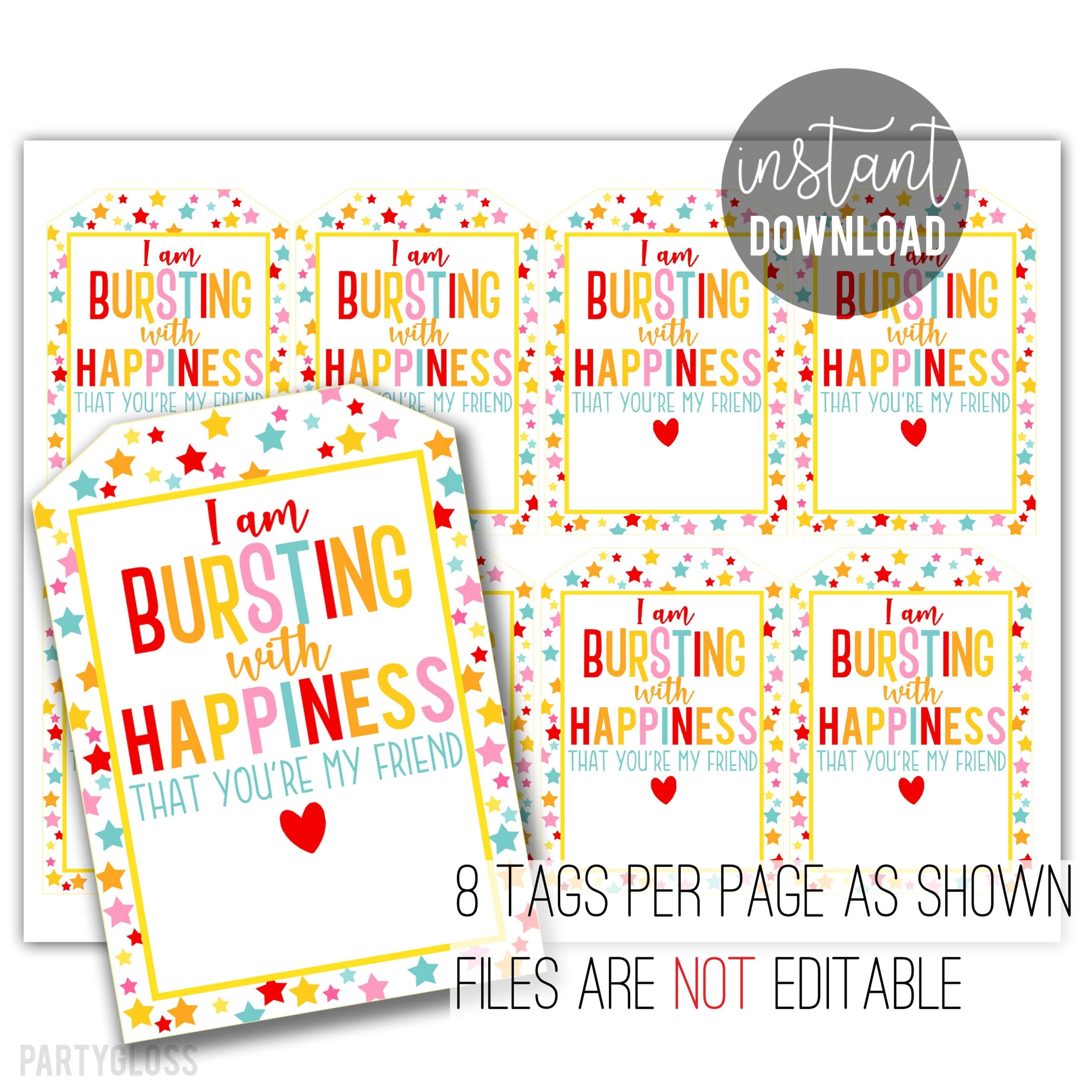 Bursting With Happiness Printable Gift Tags Back To School Friend Appreciation Classroom Team Treat Tag Star Burst Candy Treats Etsy