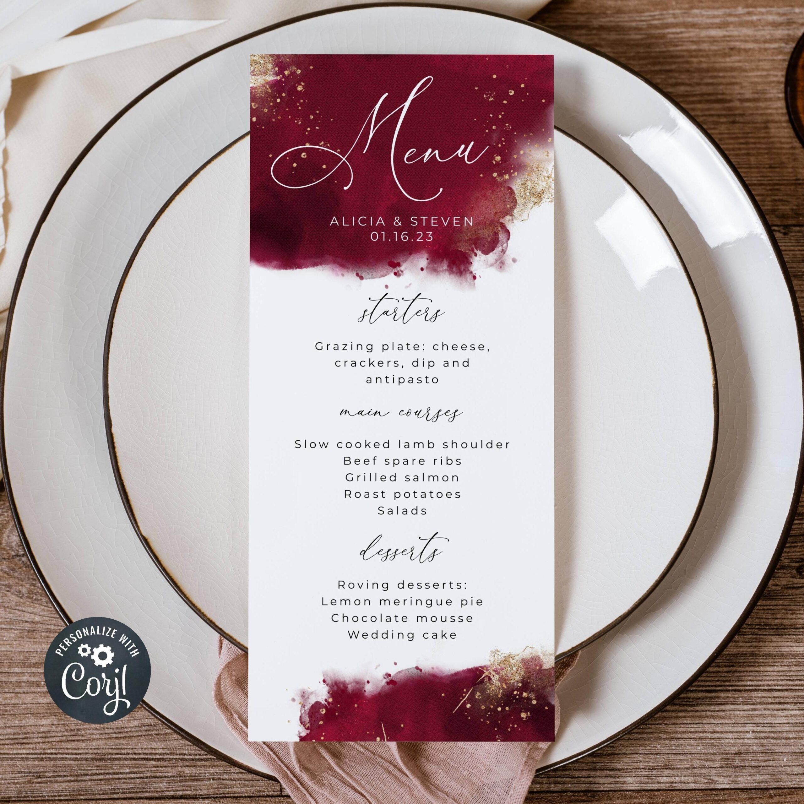 Buy Burgundy Watercolor Menu Template Printable Maroon Gold Wedding Table Menu Cards Editable Modern Dinner Menus Instant Download WC2 Online In India Etsy
