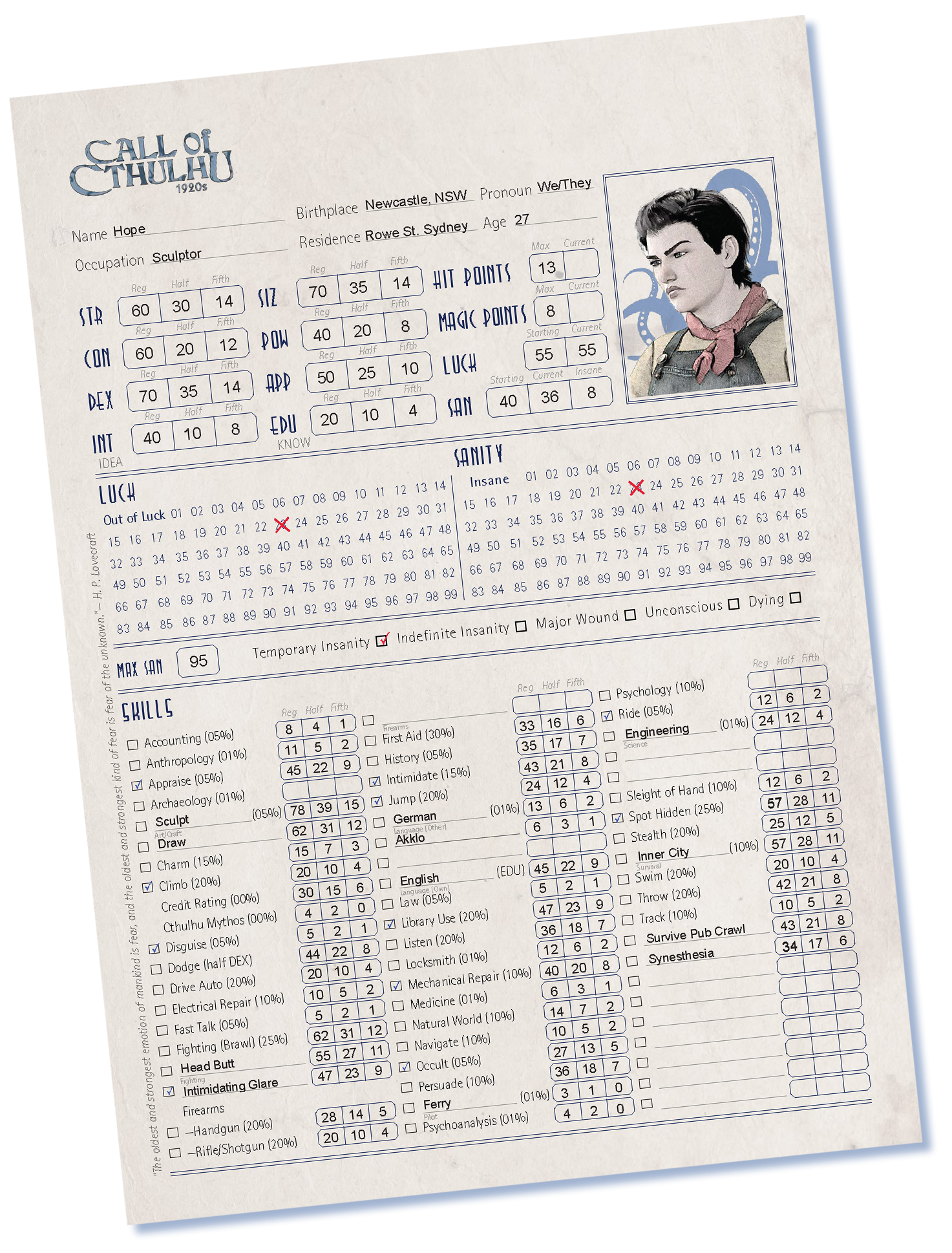 Call Of Cthulhu 7Ed Autocalc Character Sheet Pack Myth O Logic