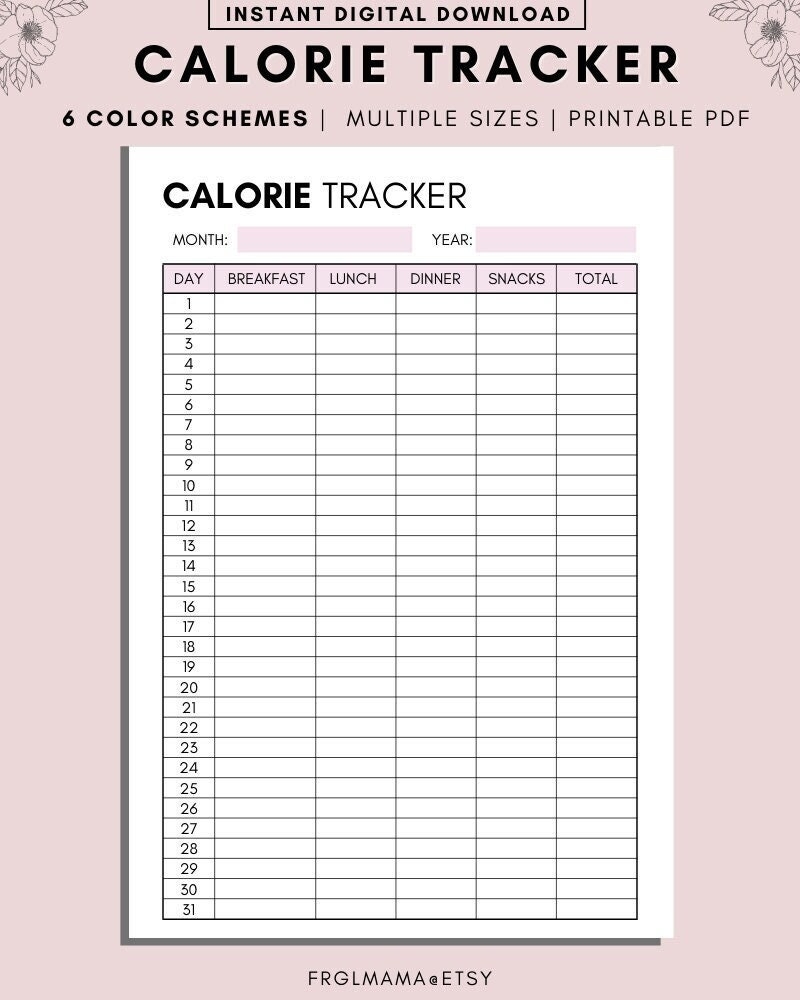 Only Calorie Printable Editable Daily Log