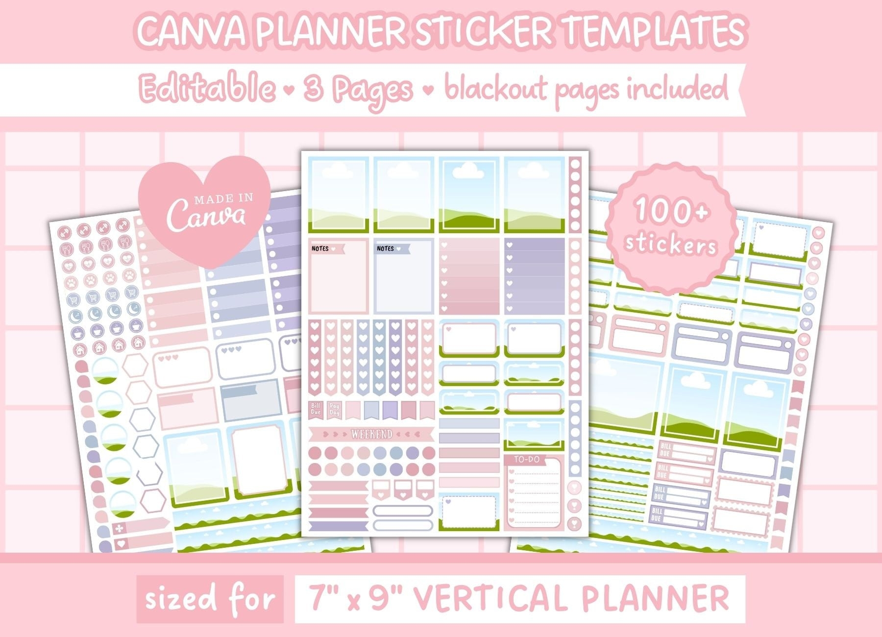 Canva Editable Planner Sticker Template Erin Condren Planner Stickers Commercial Use 3 Sheets 6 75 X 9 25 Inch Instant Download Etsy