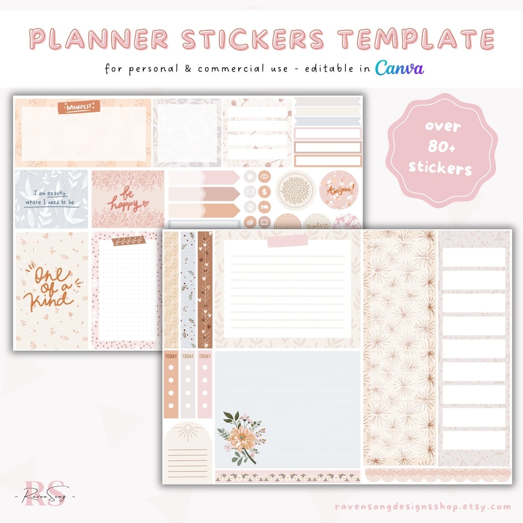 Canva Editable Sticker Template Boho Digital Planner Stickers Template Sticker Sheet Template Commercial Use Etsy