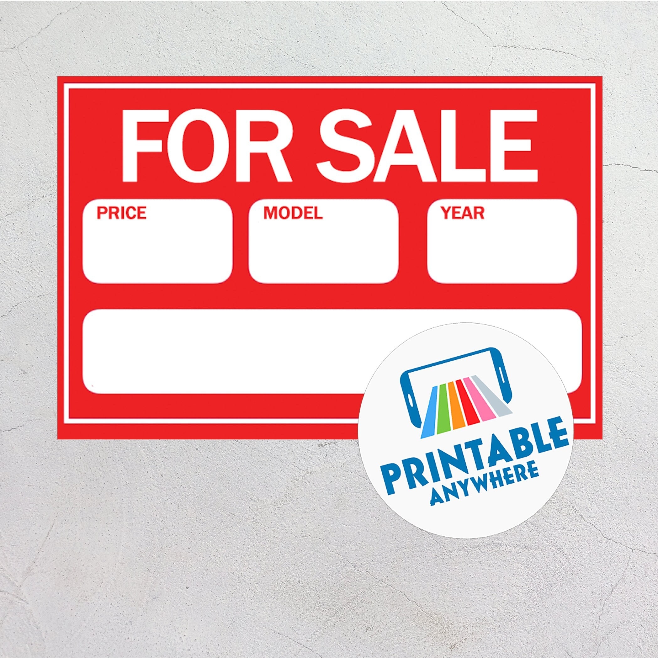 Car For Sale Sign Digital Download PDF Red Automobile For Sale Signage Printable Vehicle For Sale Sign Instant Download Print At Home Work Etsy