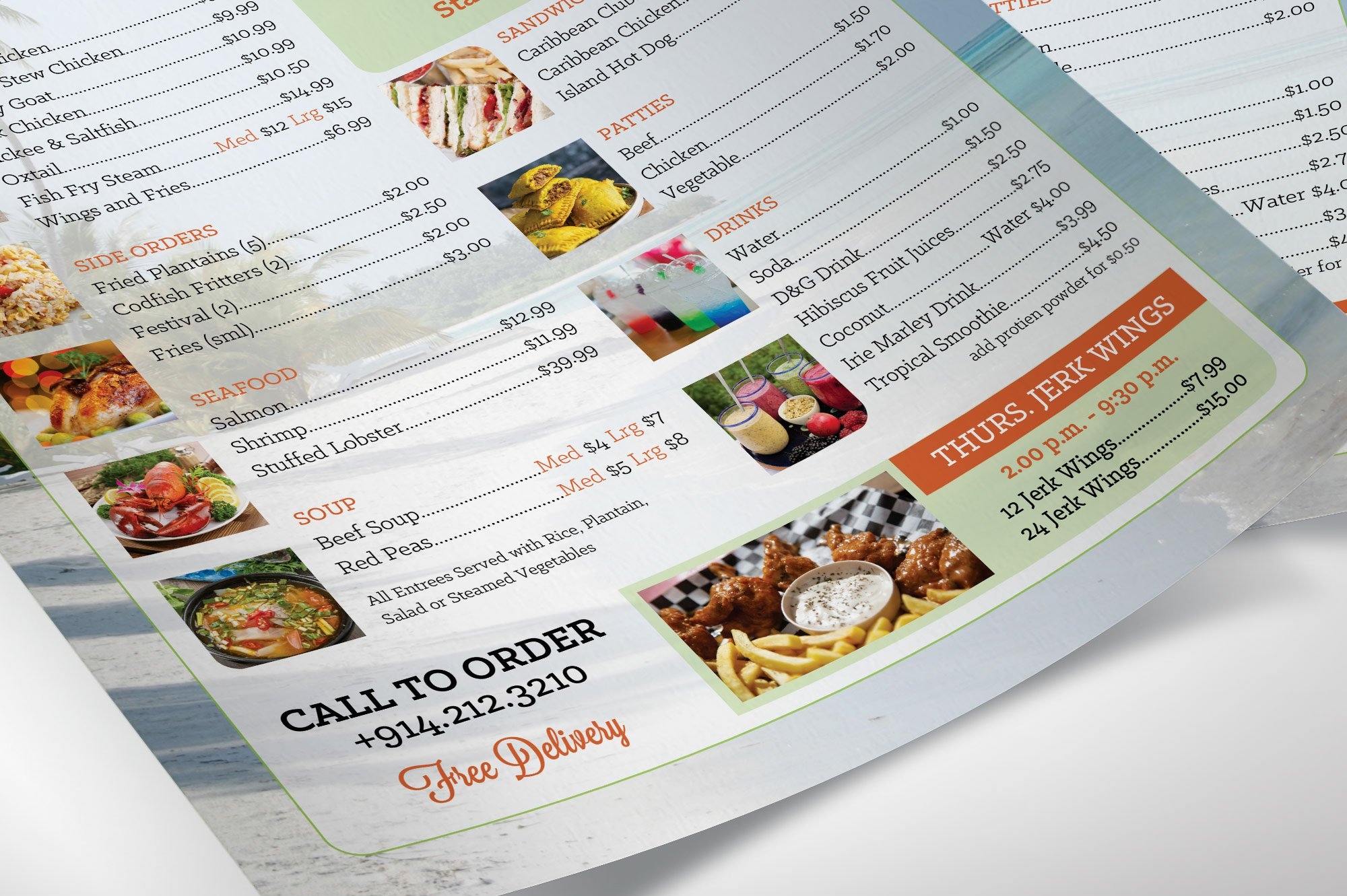 Editable Printable Caribbean Catering Menu