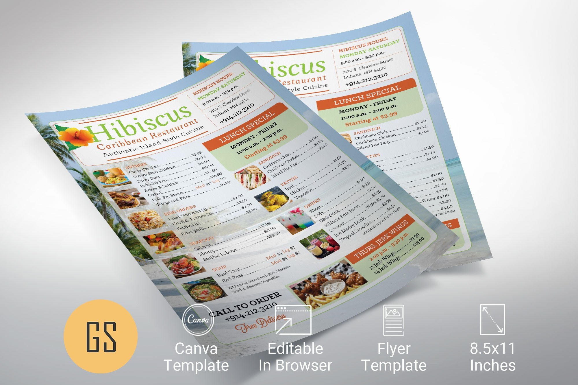 Caribbean Restaurant Menu Template For Canva