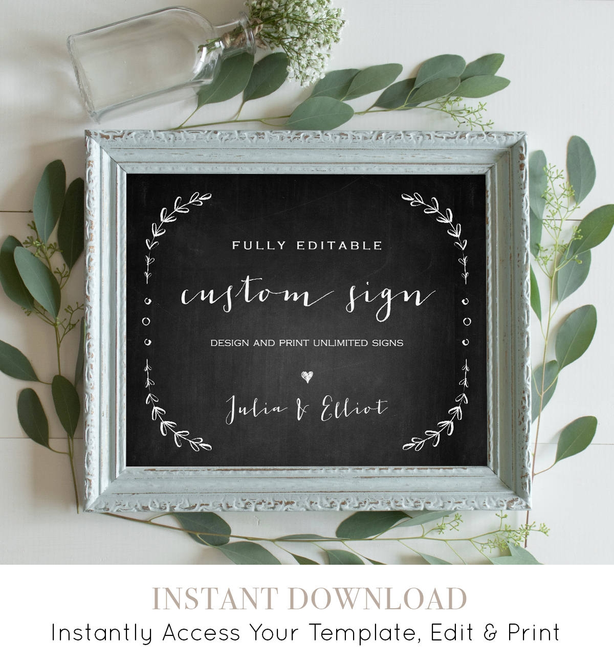 Chalkboard Wedding Sign Template Fully Editable Create Unlimited Custom Signs Laurels Instant Download Printable 5x7 8x10 031 104CS