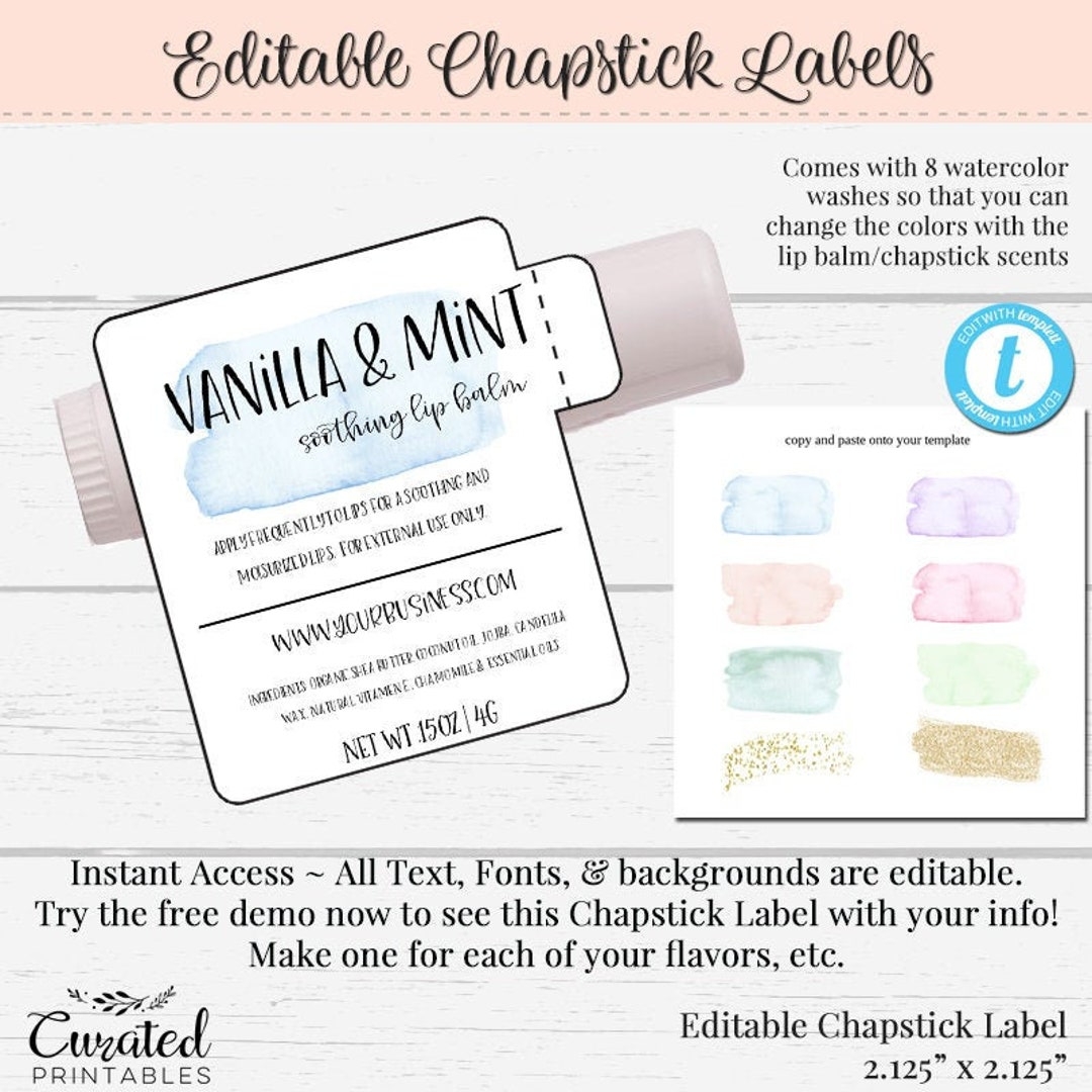 Chapstick Label Editable Chapstick Label Lip Balm Label DIY Chapstick Instant Print Sticker Editable Lip Balm Lip Balm Template Etsy