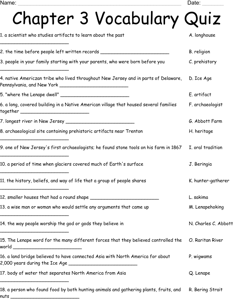 Chapter 3 Vocabulary Quiz Worksheet WordMint