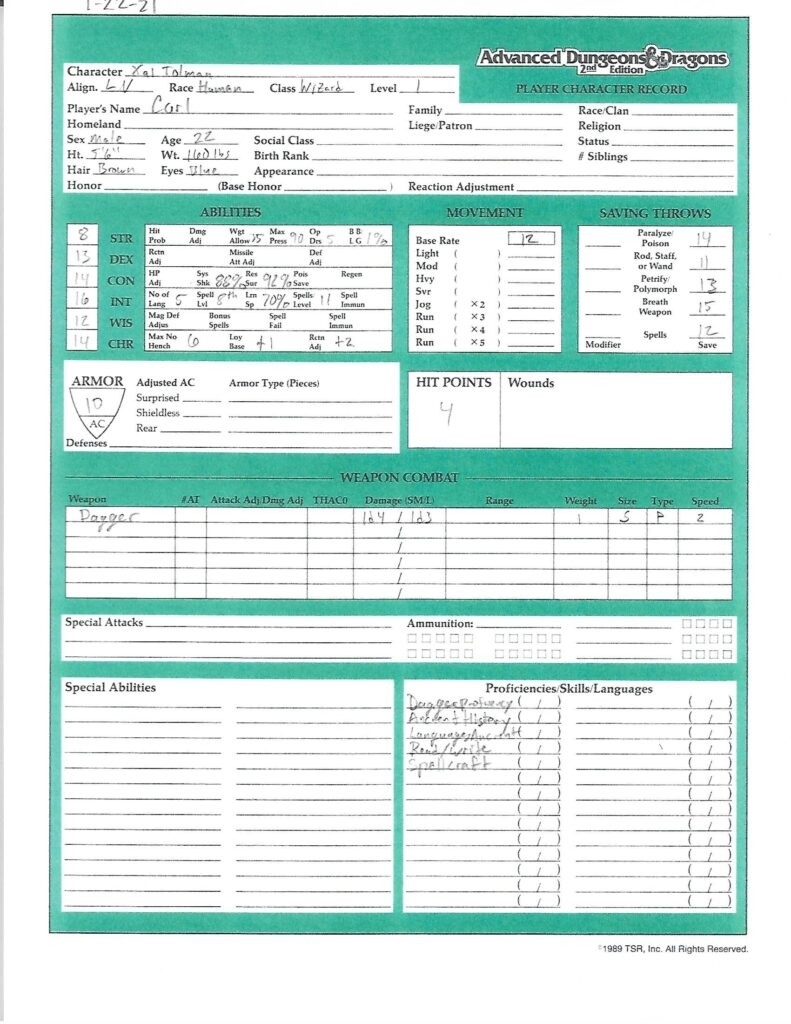 Character Creation Challenge Day 22 Advanced Dungeons And Dragons 2nd Edition TardisCaptain s Blog Of Holding