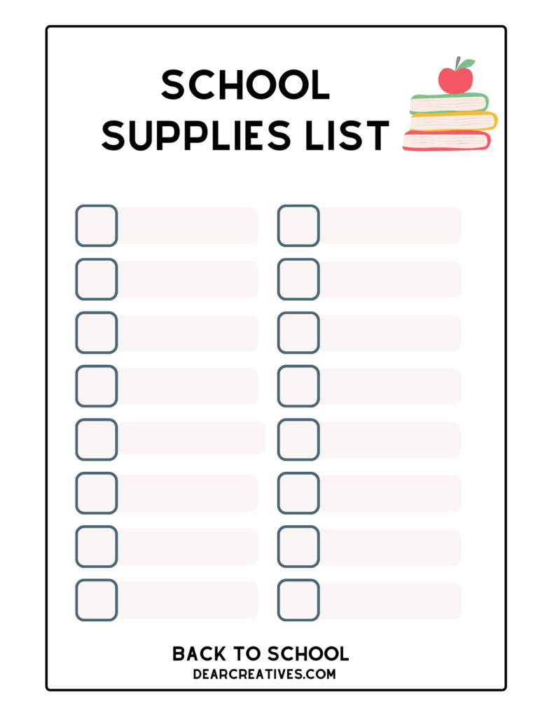 Checklist For Back To School Supplies Dear Creatives