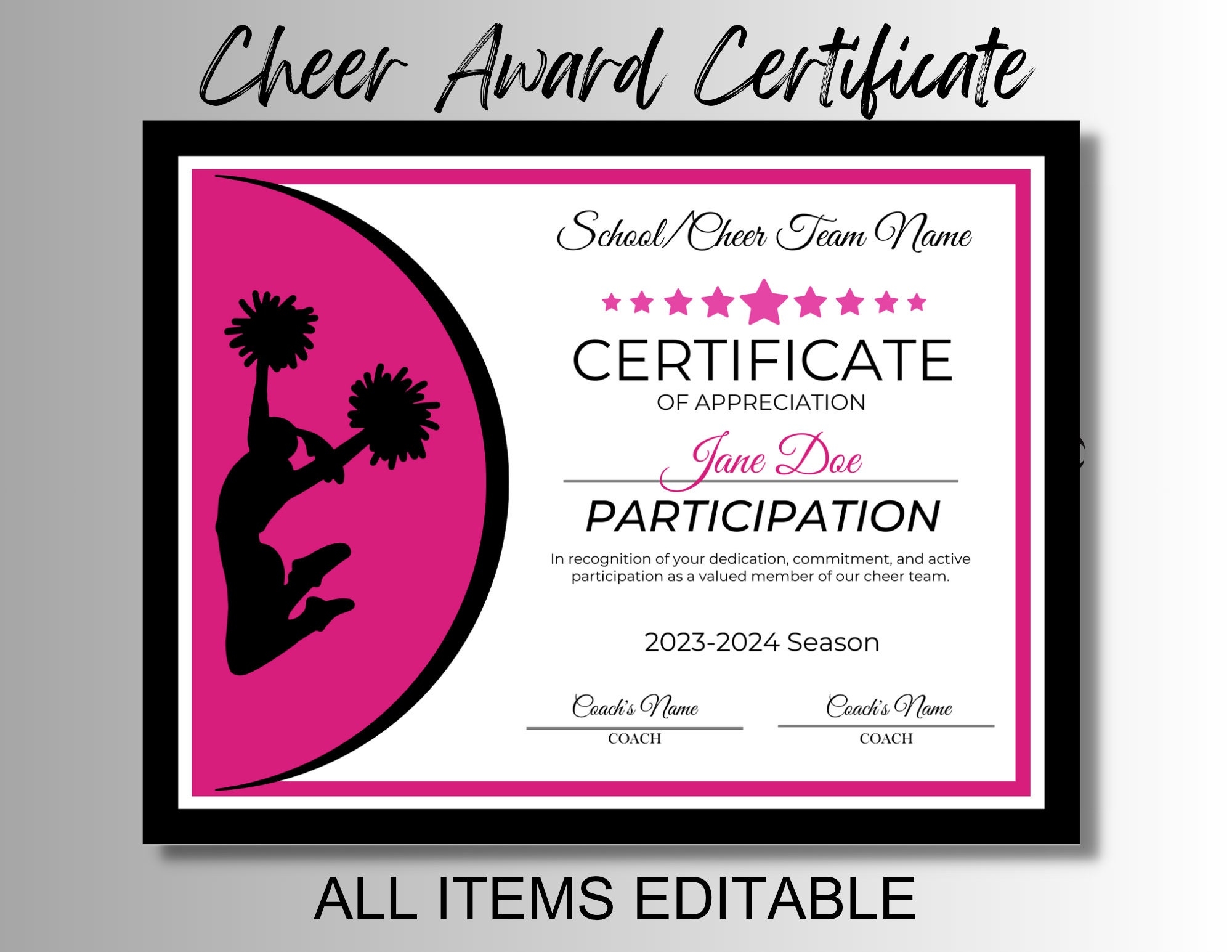 CHEER AWARD Editable Certificates Celebrate Your Cheerleaders Achievements With Personalized Awards Cheer MVP End Of Year Etsy