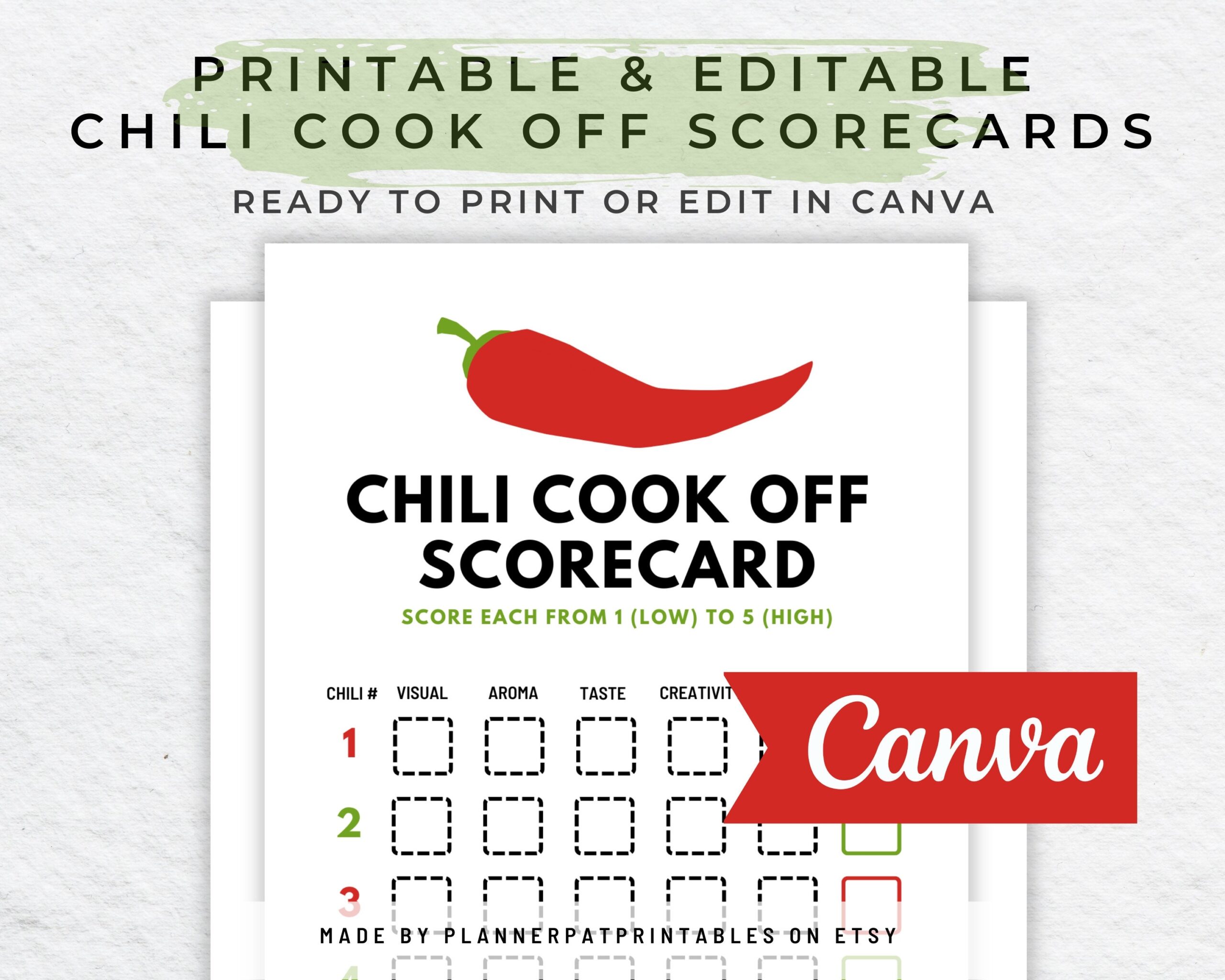 Chili Cook Off Scorecard Printable Editable Canva Judging Sheet For Chili Competition Print As is Or Customize Your Own Template Etsy